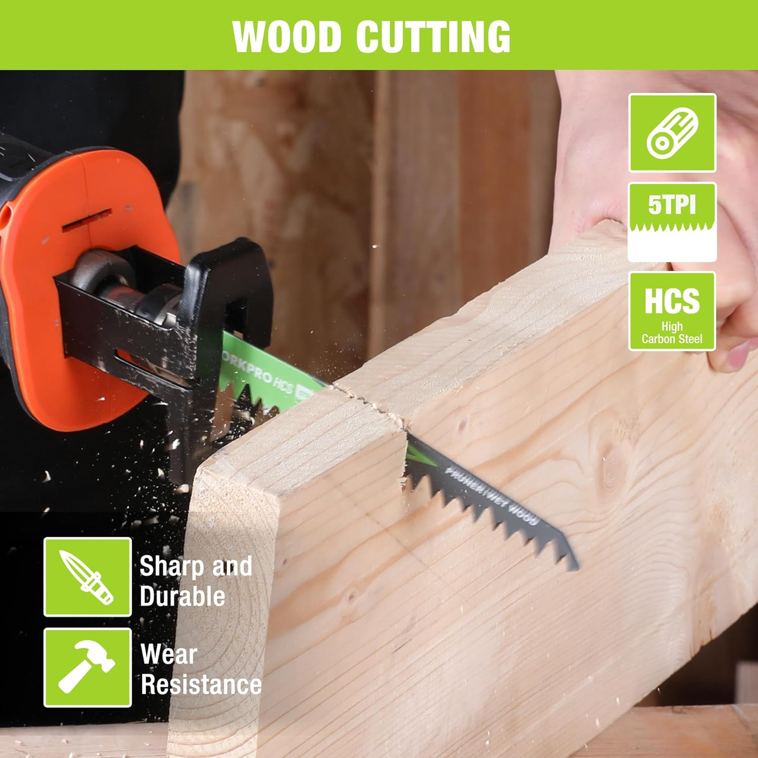 WORKPRO 5-Piece Reciprocating Saw Blades Set | Sabre Saw Blades for Cutting Branches | 152Mm 5TPI Saw Blades Set with Plastic Storage Box | Compatible with Most Reciprocating Saw image number 6