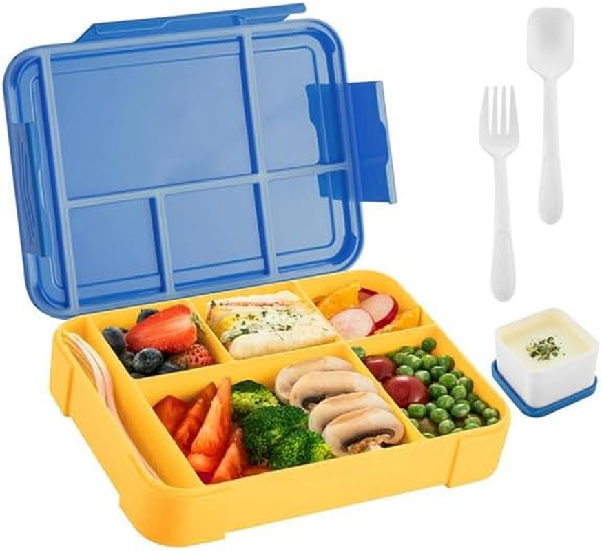Bento Lunch Box for Kids, 1330ML Bento Box Adult Lunch Box with 6 Compartment, Leakproof Snack Boxes with Utensil Sauce Dressing Containers ，Leakproof, Microwave, Dishwasher (GR)