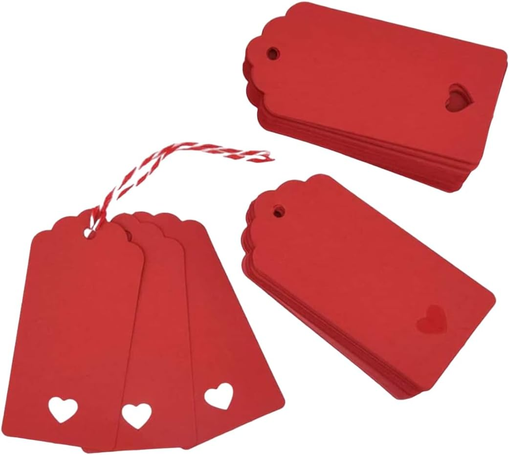 Set of 200 DIY Blank Kraft Paper Hang Tags with Heart Cutout - Ideal for Luggage, Wedding, Party Favor, Gift Cards - Size 3.5 X 1.6 Inches
