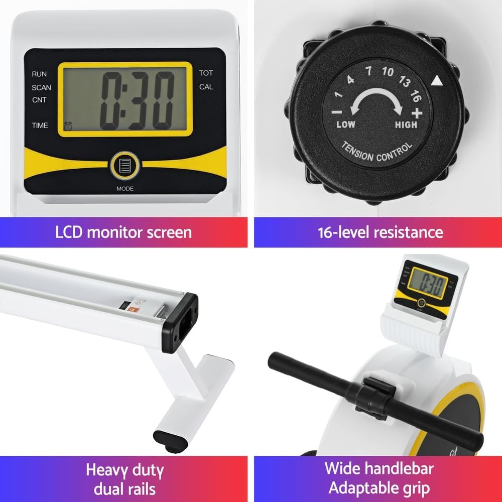 Everfit Elastic Rope Resistance Rowing Machine, Foldable Magnetic Rower Home Gym Fitness Equipment Cardio Workout Exercise, Adjustable 16 Levels 120KG Weight Capacity White image number 4