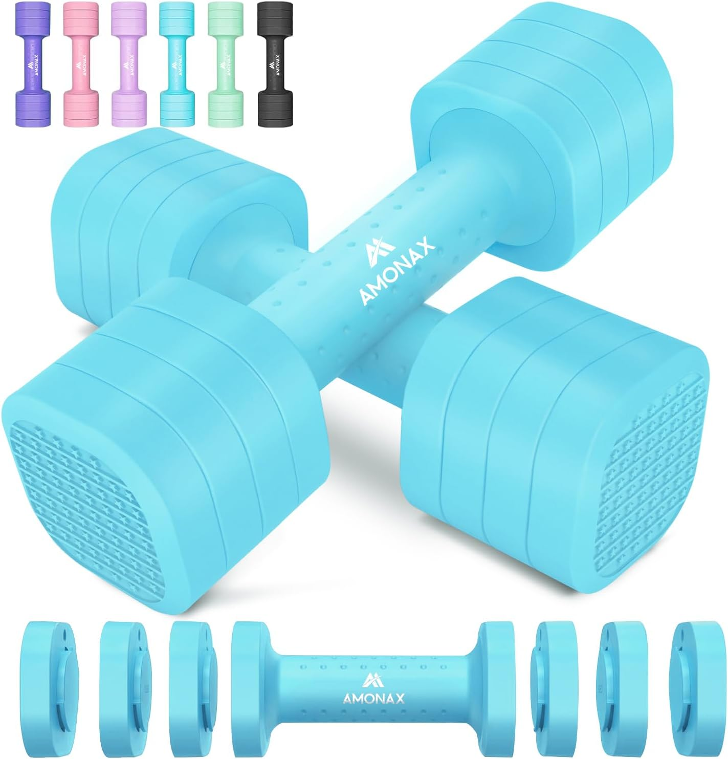 Amonax Adjustable Dumbbells Set, 2Lbs/3Lbs/4Lbs/5Lbs Dumbbell Pair, 4-In-1 Weights Dumbbells Set Women Men, Free Weights for Home Gym, Workout Hand Weights for Strength Training