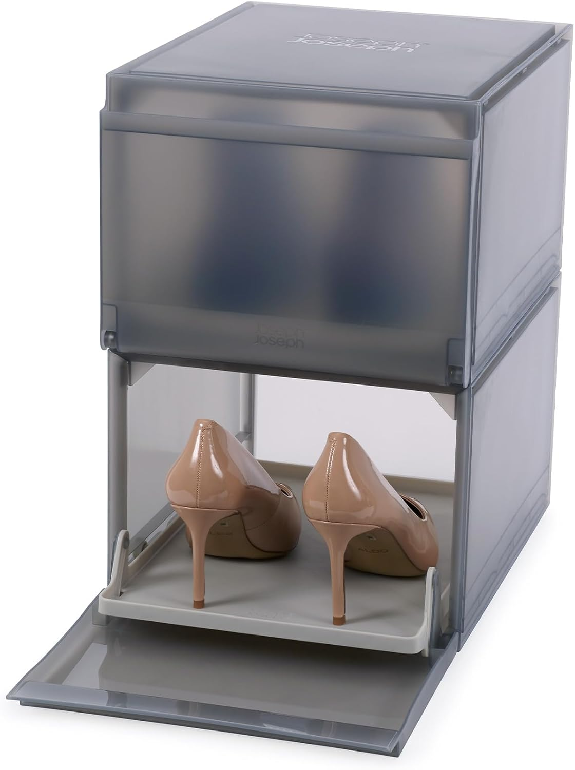 Joseph Joseph Shoecase Premium Shoe Storage Box with Slide-Out Shoe Tray, Dustproof, with Drop-Down Door, Ventilated Design for Airflow, Easy to Assemble, 2 Pack