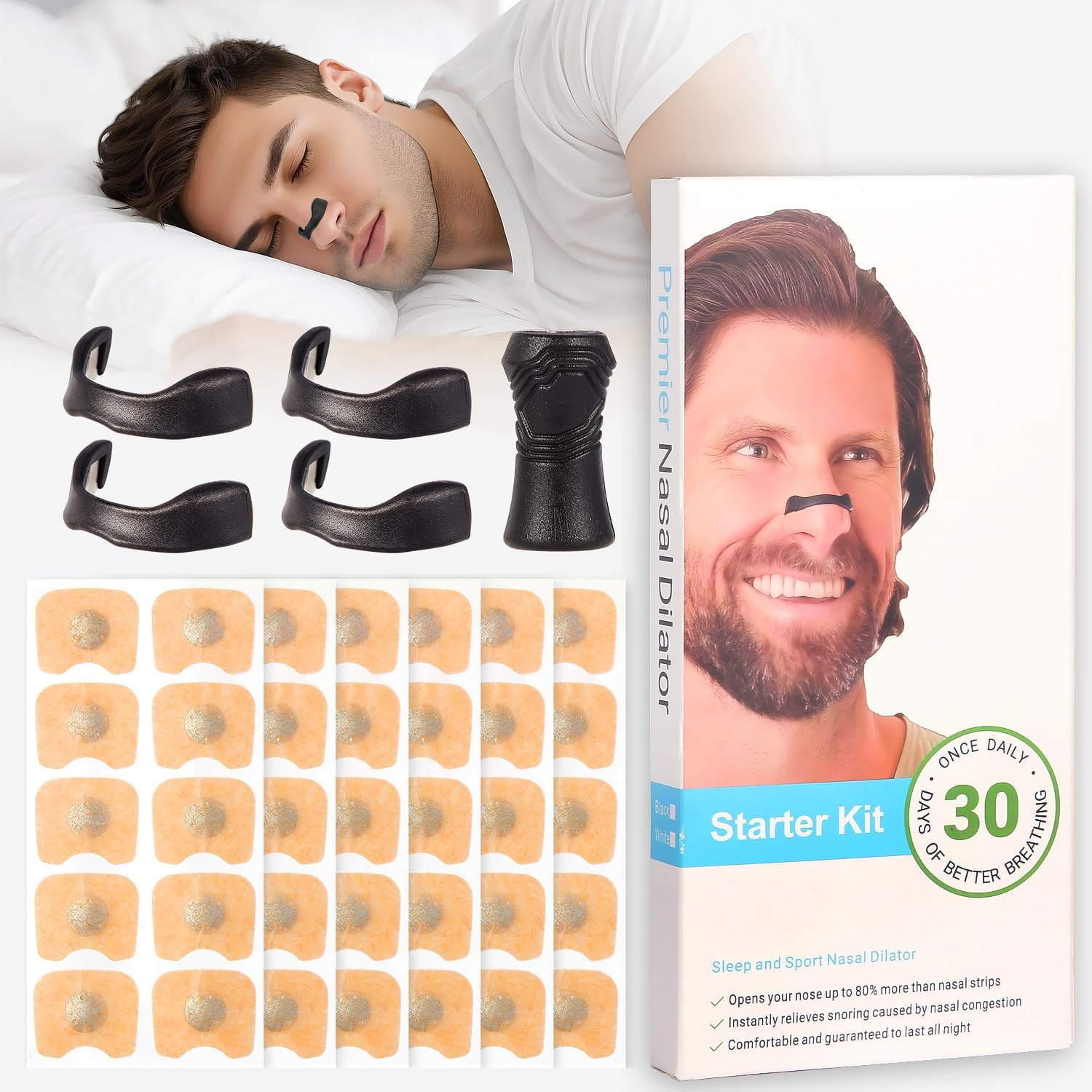 Sydroya Magnetic Nasal Strips (30 Pairs) - anti Snoring Breathing Nose Strips with Nose Clips, Skin Safe, Snore Relief Equipment for Sleep Sports, Stop Snoring Aids for Men & Women (Black) image number 3