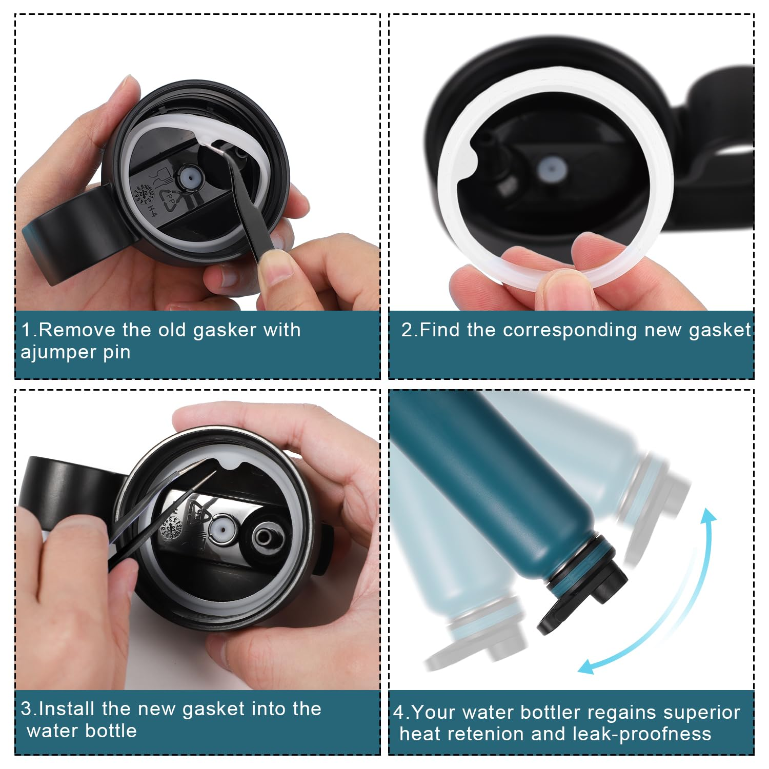 12Pcs Silicone Water Bottle Lid Replacement for Thermoflask 24/32/40/64 Oz, Seal Ring with Tweezers BPA Free Tumbler Lid Gasket Seal Washer O Ring Replacement Thermoflask Accessories Part image number 3