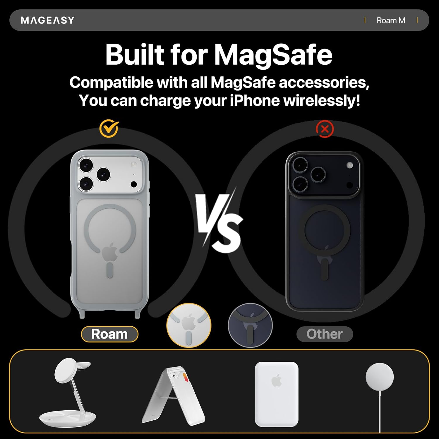 MAGEASY Designed for Iphone 17 with Neck Strap, 16Ft Drop Protection Compatible with Magsafe | Roam M (Clear) image number 2