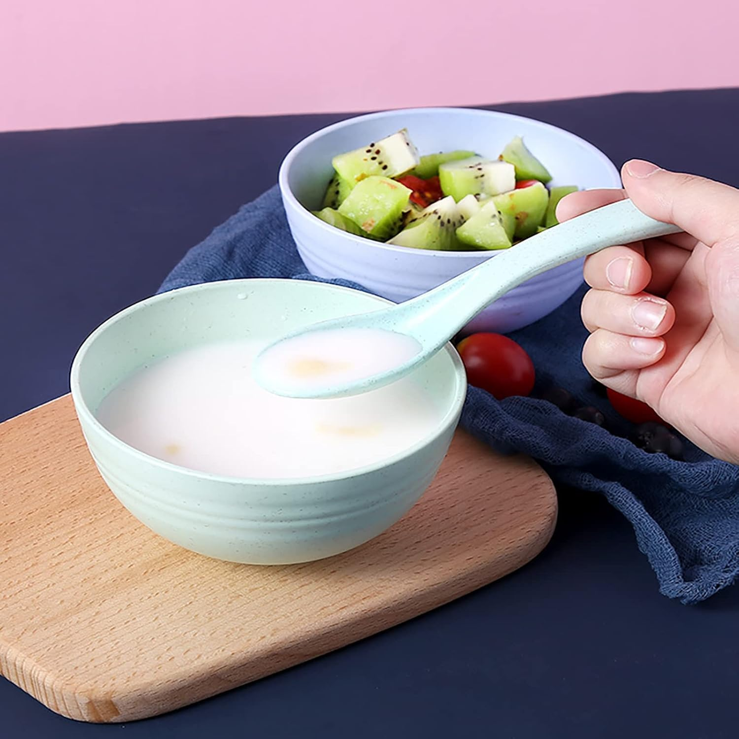 28 Pieces Bowl Set Tablewares, Wheat Straw Plates,Lightweight Degradable Dinner Plates Set,Bowls, Cups, Tablewares Set, Dishwasher Safe Dinnerware Set, Unbreakable Salad Plates image number 1