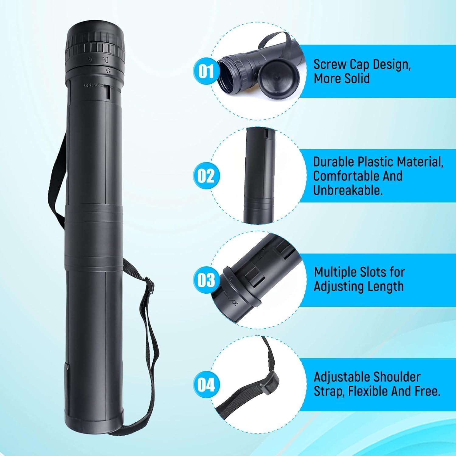 Poster Tube,Expandable Document and Poster Storage Transit Tube, Telescoping Blueprint Carrying Transport Tubes with Strap 2 Pcs (Black, L44-75.5Cm)