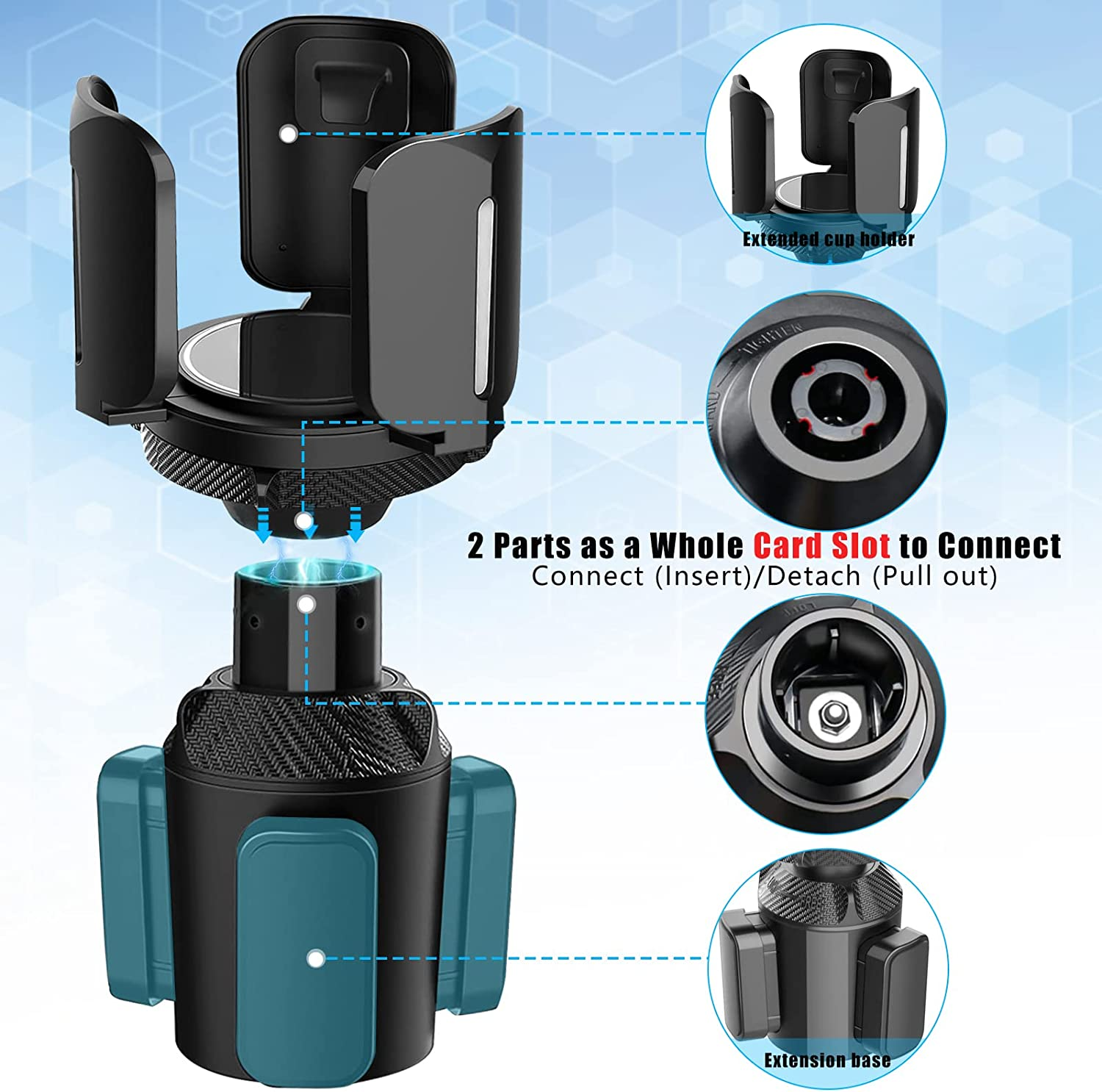 Car Cup Holder Expander, Expanding Large Cup Holder Adapter with Adjustable Base Stable Car Accessories Vehicles Drink Extender for 2.76 to 5.51" Cup/Bottle image number 2