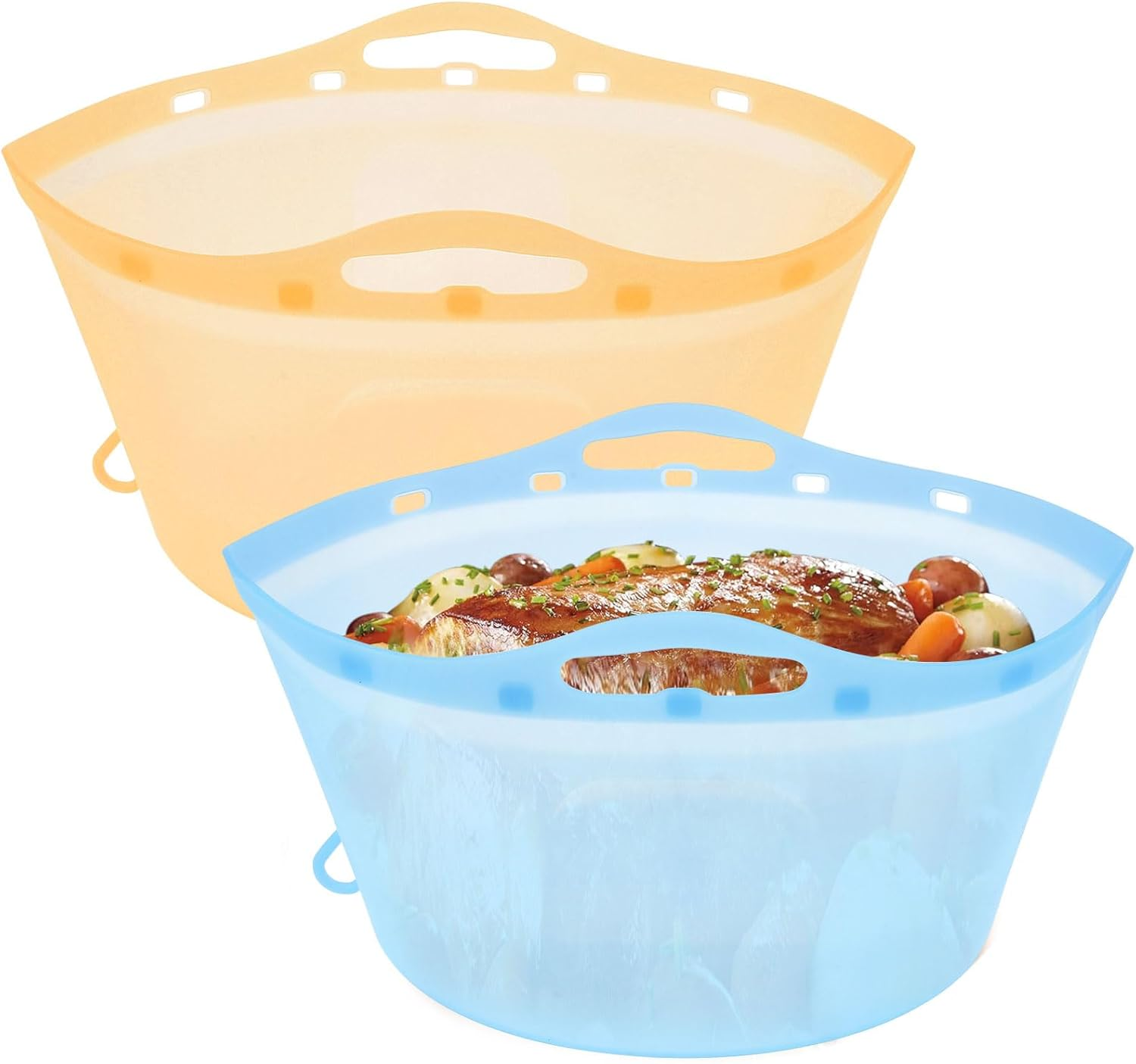 Silicone Slow Cooker Liners Fits 6-10 QT Crock Pot Orange and Blue Silicone Crock Pot Liners Reusable Crock Pot Bags Liners for round or Oval Pots Large Size Dishwasher Safe Leak-Proof Cooking Liner image number 5