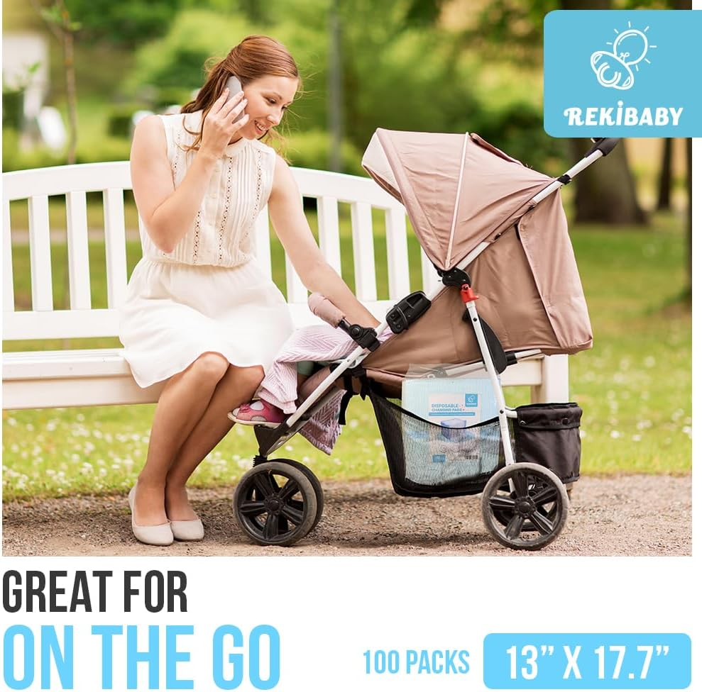 Rekibaby Disposable Changing Pad for Baby, 45Cm X 33Cm Pack of 100, Waterproof Diaper Change Mat Thick Strong Absorption Underpads, Pet, Urine Pad, Bed Table Protector Pad image number 1