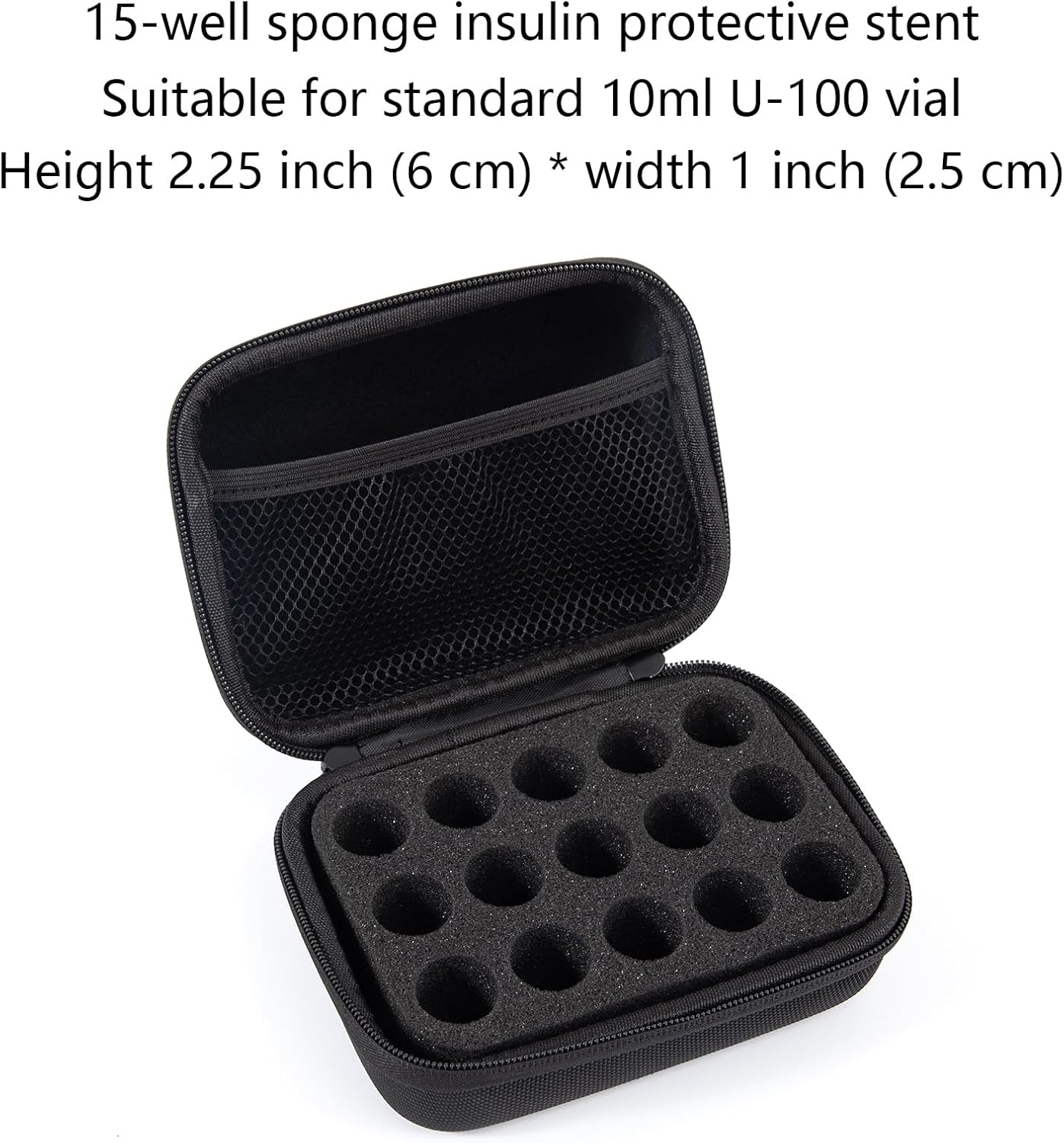 Insulin Fridge Holder Storage Case, Insulin Cooler Travel Case Organizer, Insulin Vial Organizer Bag Fitting 10Ml Vial Short Size, 15-Slot with 2 Zipper,Box Height:3.15Inch（Only Case） (Box Height: 3.15 In) image number 3
