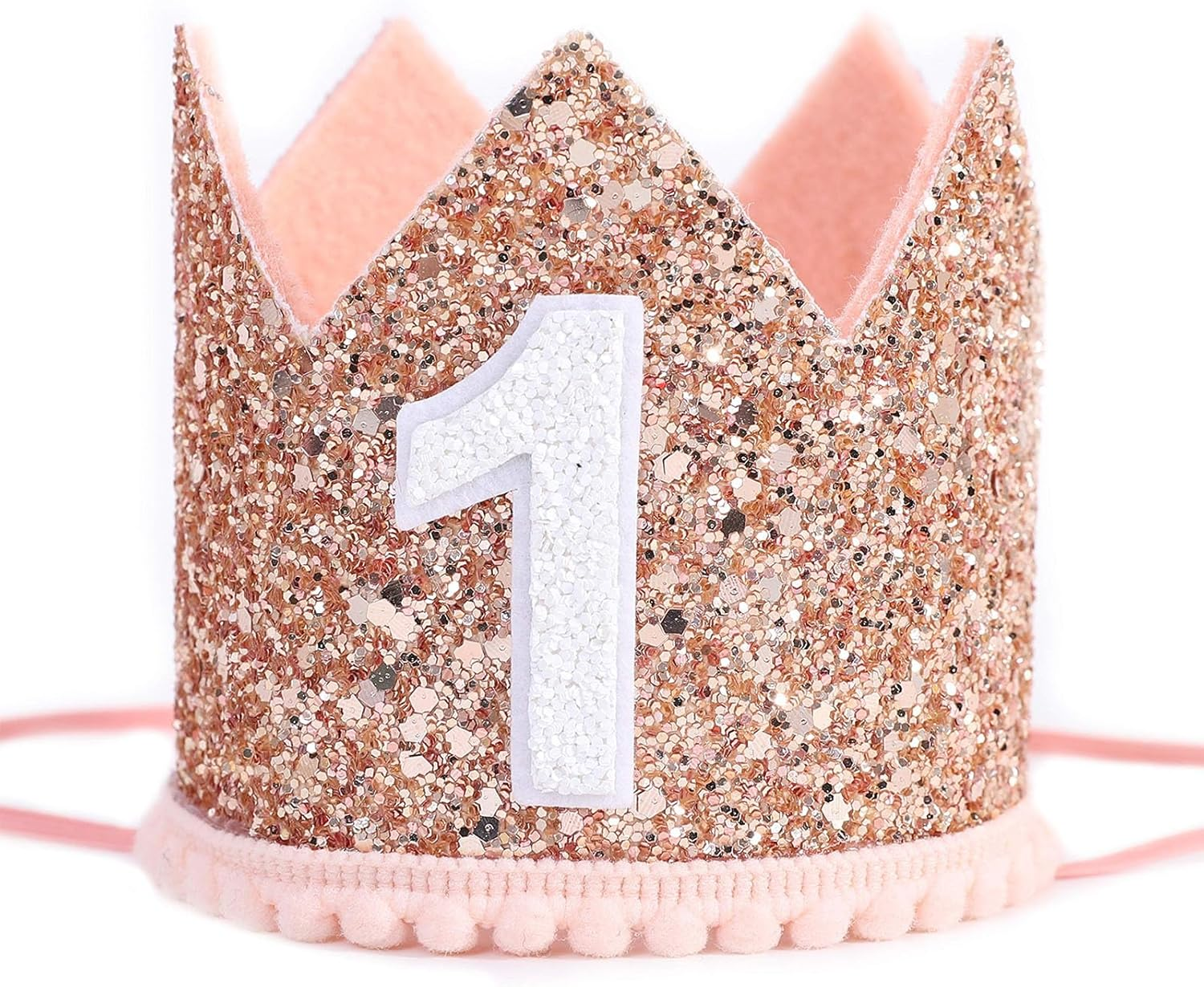 Baby First Birthday Crown, 1St Happy Birthday Decorations Birthday Party Favors, Infant Glitter Birthday Crown Photo Booth Props Photography Props First Birthday Outfit Girl Boy(Pink) image number 5