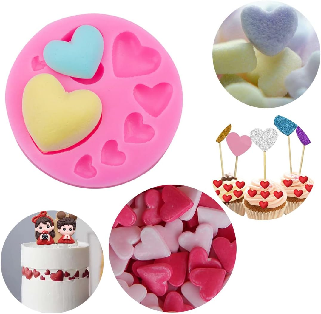 VOSO 2 Pcs Heart Shape Silicone Moulds, Mixed Size Silicone Fondant Moulds, Chocolate Cake Jelly Candy Mould Cupcake Decoration Tool for DIY Dessert Handmade Baking(Pink) image number 4