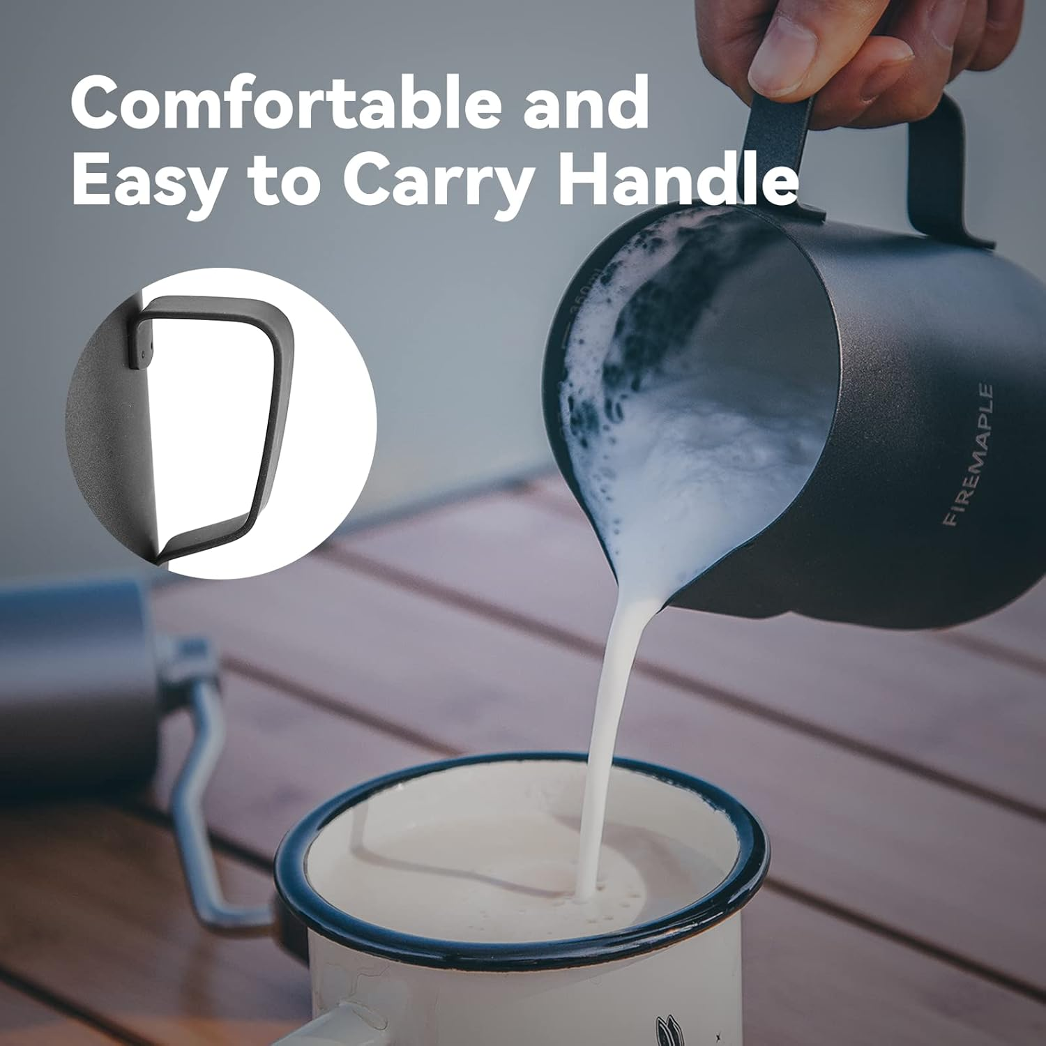 Firemaple Orca Milk Frothing Pitcher 12Oz, Black-Espresso Milk Steaming Pitcher Suitable for Coffee, Latte and Frothing Milk, Ideal for Camping, Travel, Office, Home image number 1