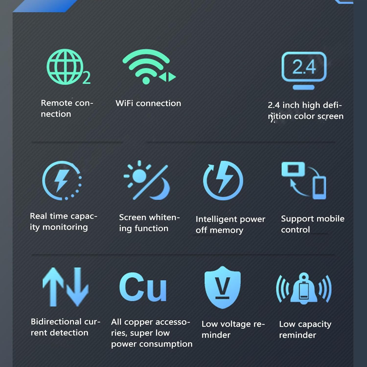 Wifi Battery Monitor with Shunt, 10-100V 0-50A Bidirectional Detection Remote Monitoring Battery Monitor with 2.4 Inch Color LCD Screen image number 2
