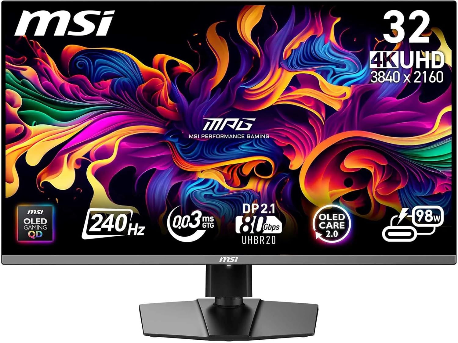MSI MPG 322URX QD-OLED, 32" Gaming Monitor, 4K UHD 3840X2160, 240Hz, 0.03Ms, Displayhdr True Black 400, G-SYNC Compatible, USB C (98W PD), Height Adjustable, Black, 3 Year Warranty image number 5