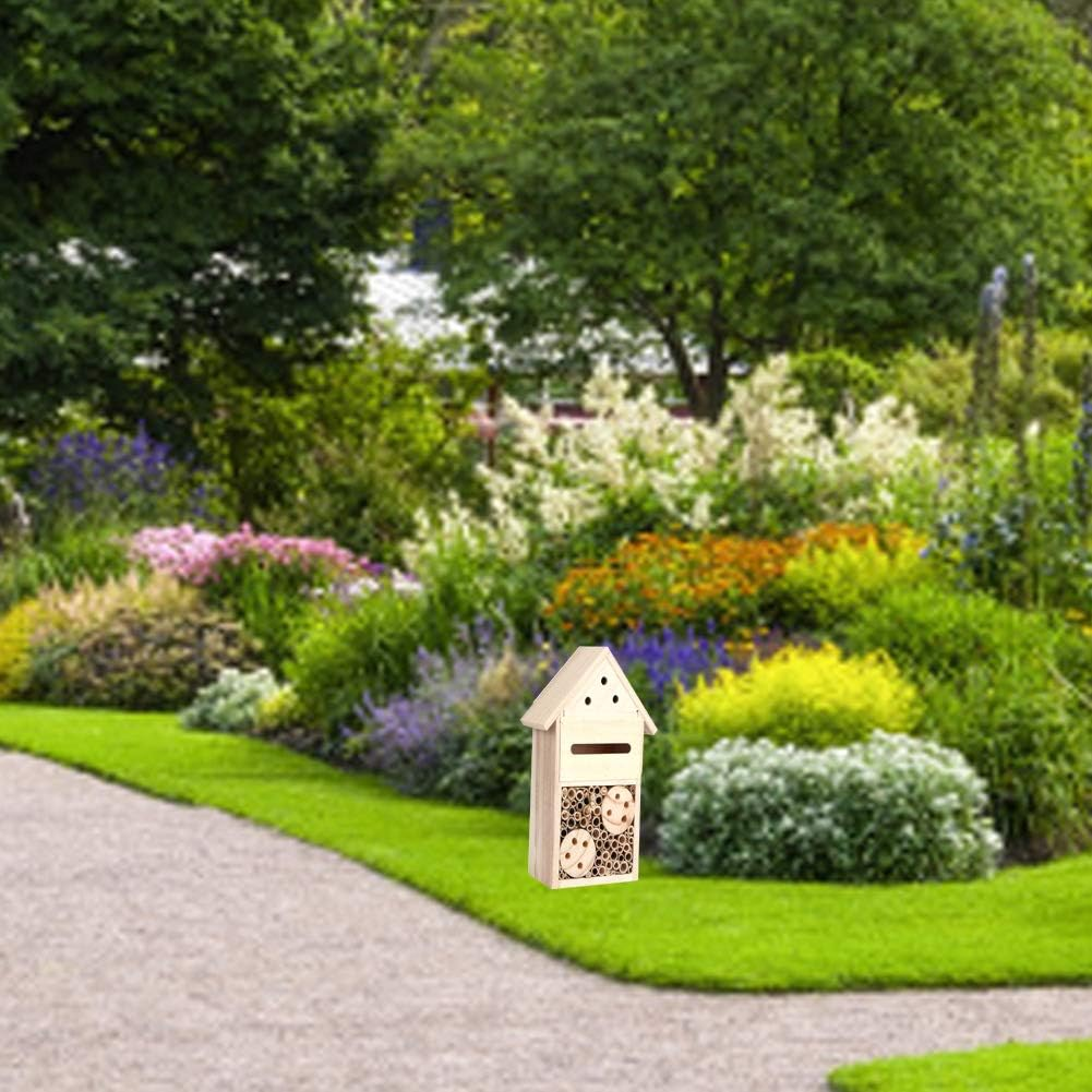 Wooden Bee House, Wood Bee Room Shelter, Safe Wooden Insect Hotel, Lovely Outdoor Bee Home, Garden Decoration for Outdoors Attracts Bee Pollinators (Type B) image number 3