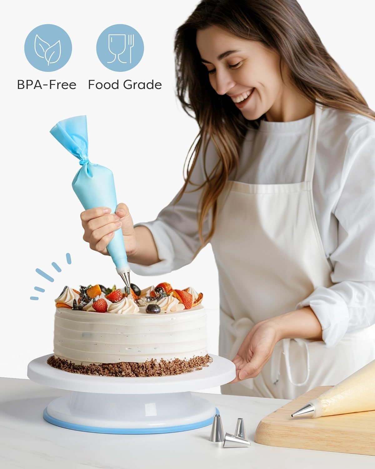 35 Pcs Cake Decorating Supplies Kit, Cake Decorating Set with Cake Turntable, 13 Icing Piping Tips, 2 Spatulas, 3 Icing Comb Scraper, 20 Piping Bags, and 1 Coupler for Baking,1 Leveler 1 Brush image number 3