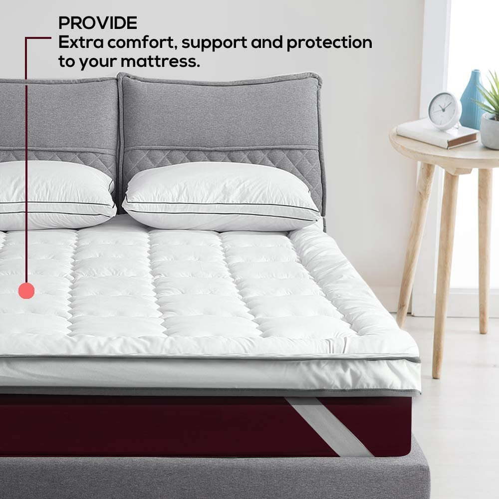 Dreamz Mattress Topper Bedding Pillowtop Bed Mat Pad Protector Cover Medium Soft Comfort Breathable Underlay Hypoallergenic Machine Washable (King Size) image number 4