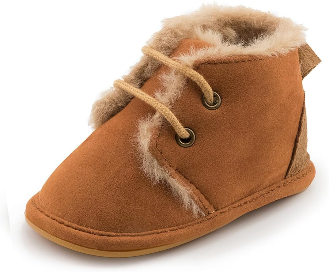 CENCIRILY Baby Boys Girls Warm Boots Infant Anti-Slip Rubber Sole Lace-Up Fleece Ankle Booties Newborn First Walking Shoes image number 6