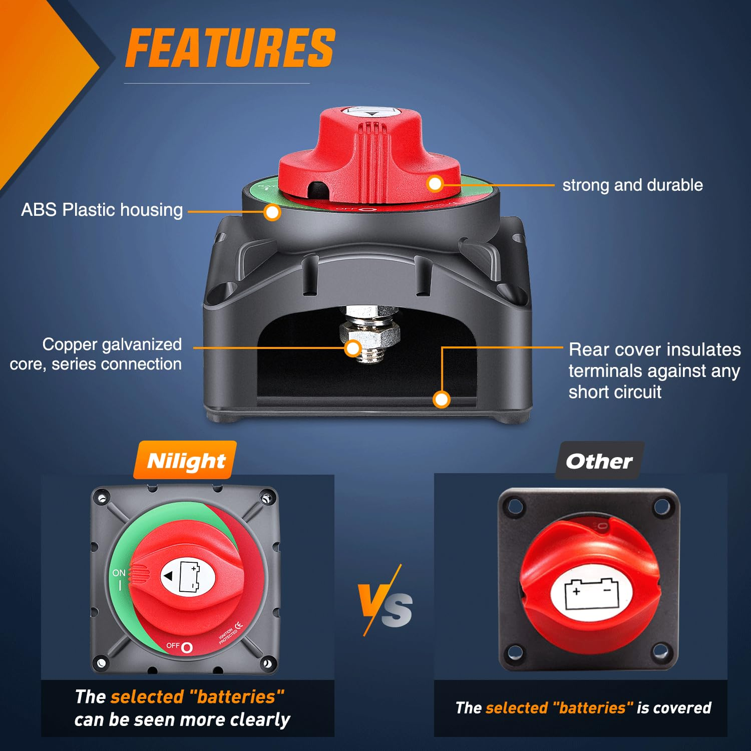 Nilight on off Battery Switch 12V 24V 48V 600A High Current Heavy Duty Battery Power Cut Master Switch Disconnect Isolator for Truck Vehicle Trailer RV Marine Boat Yacht image number 6