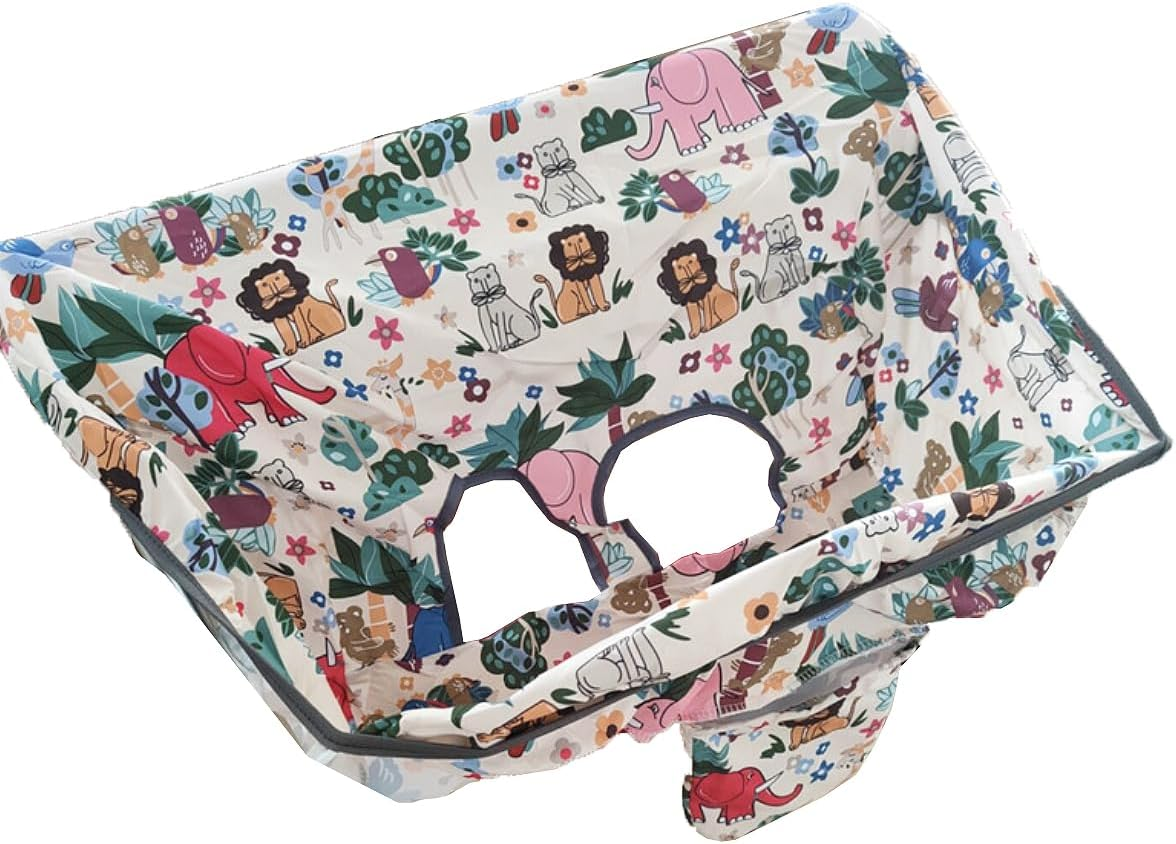 Shopping Cart Cover, High Chair Cover Seat, Grocery Cart Hammock, Portable 2-In-1 Design, Includes Free Carry Bag for Market and Resturant Use (Cute Zoo)