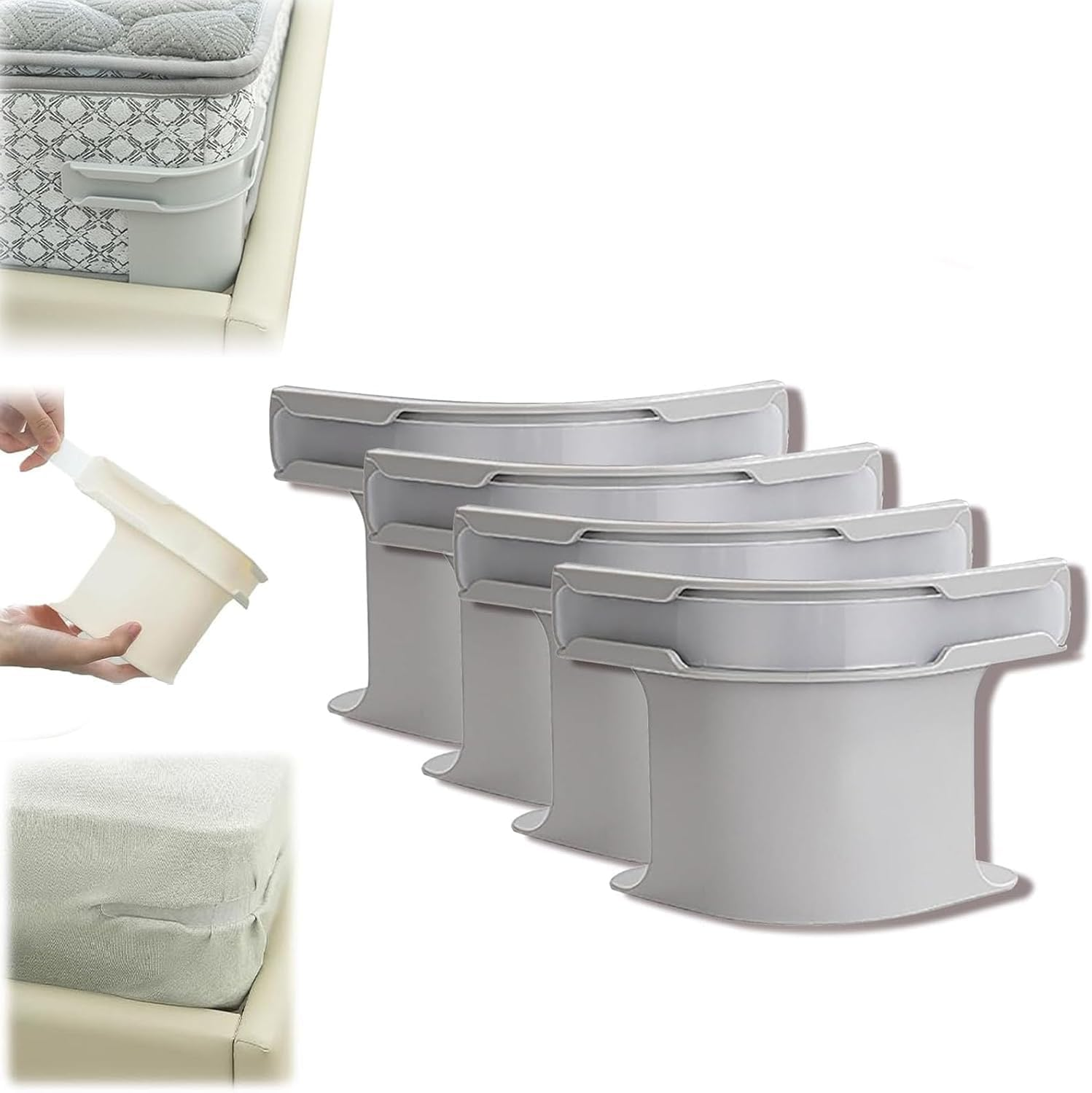 4 Pcs Bed Sheet Fixing Clips, Bed Sheet Holder with Lock Strips, Heavy Duty Bedsheet Corner Tightener Clips, Beds Sheet Grippers Fixed for Mattress Protectors, Blankets, Bedding (Gray, 4Pc) image number 1