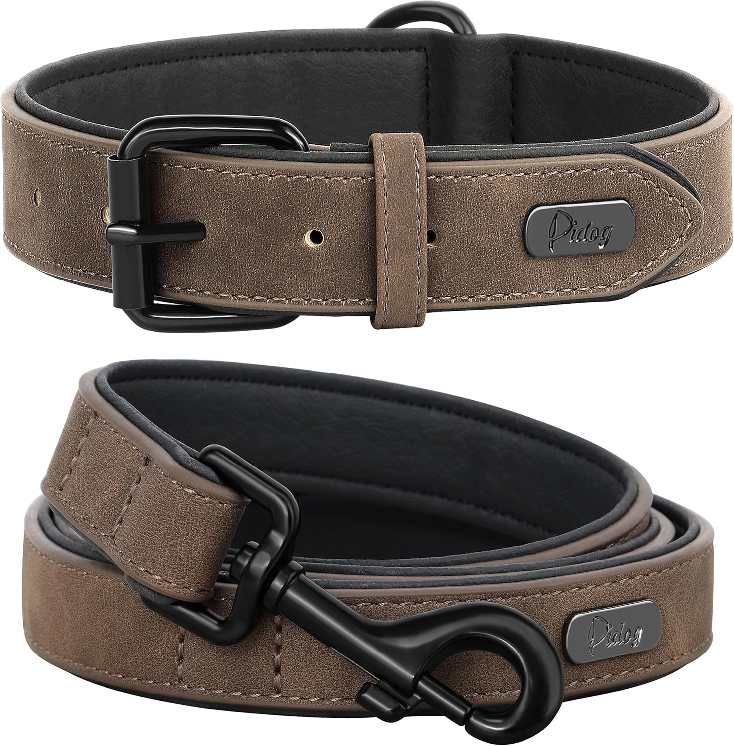 Didog Soft Padded Leather Dog Collar, Breathable Heavy Duty Dog Collar Leather with Adjustable Rust-Proof Metal Buckle for Small Medium Large Dogs, Brown, M