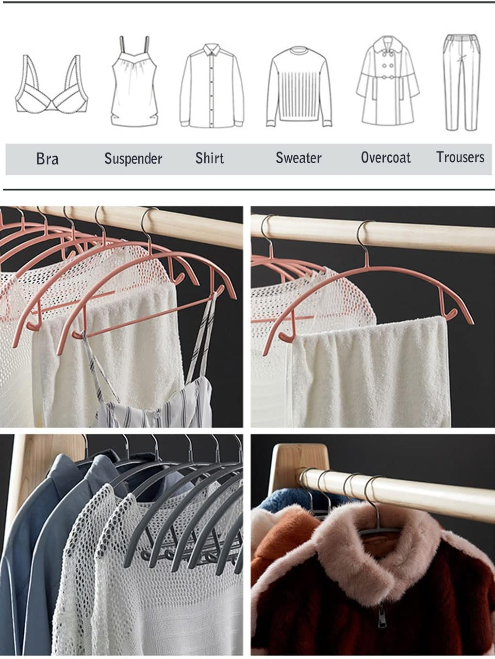 Vivva Clothes Pants Hangers, Coat Hangers Non-Slip Padded Closet Organizer Storage, Pants Hanger, Sweater, Dress, Jacket, No Shoulder Bumps, Not Plastic(Silver Grey, 10Pcs) - Beige image number 4