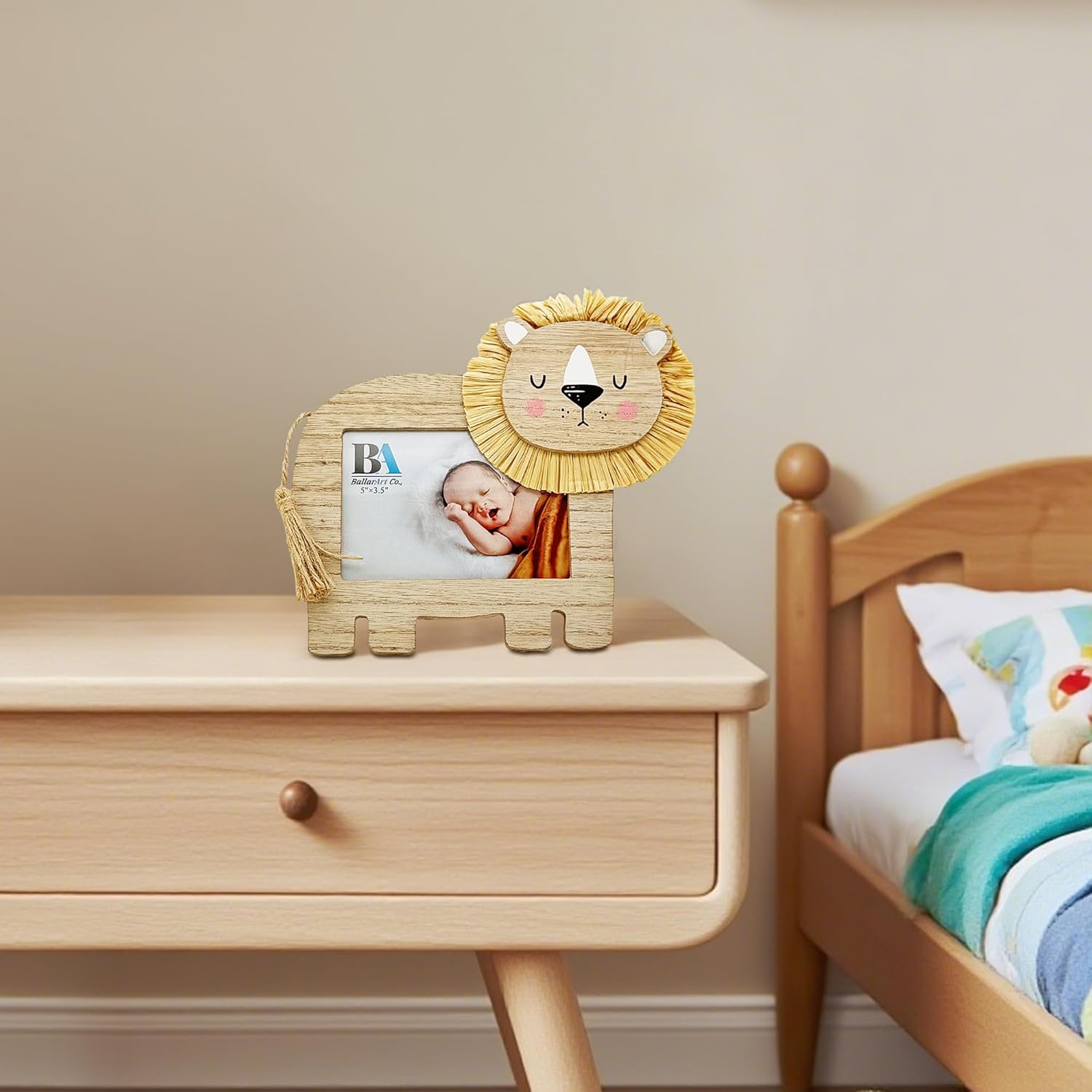Ballarart CO Baby Photo Frame - Cute Lion Baby Picture Frame, Personalized Newborns Baby Shower Birthday Gift with 5X3.5" Picture Slot, Nursery Wall Decor image number 4