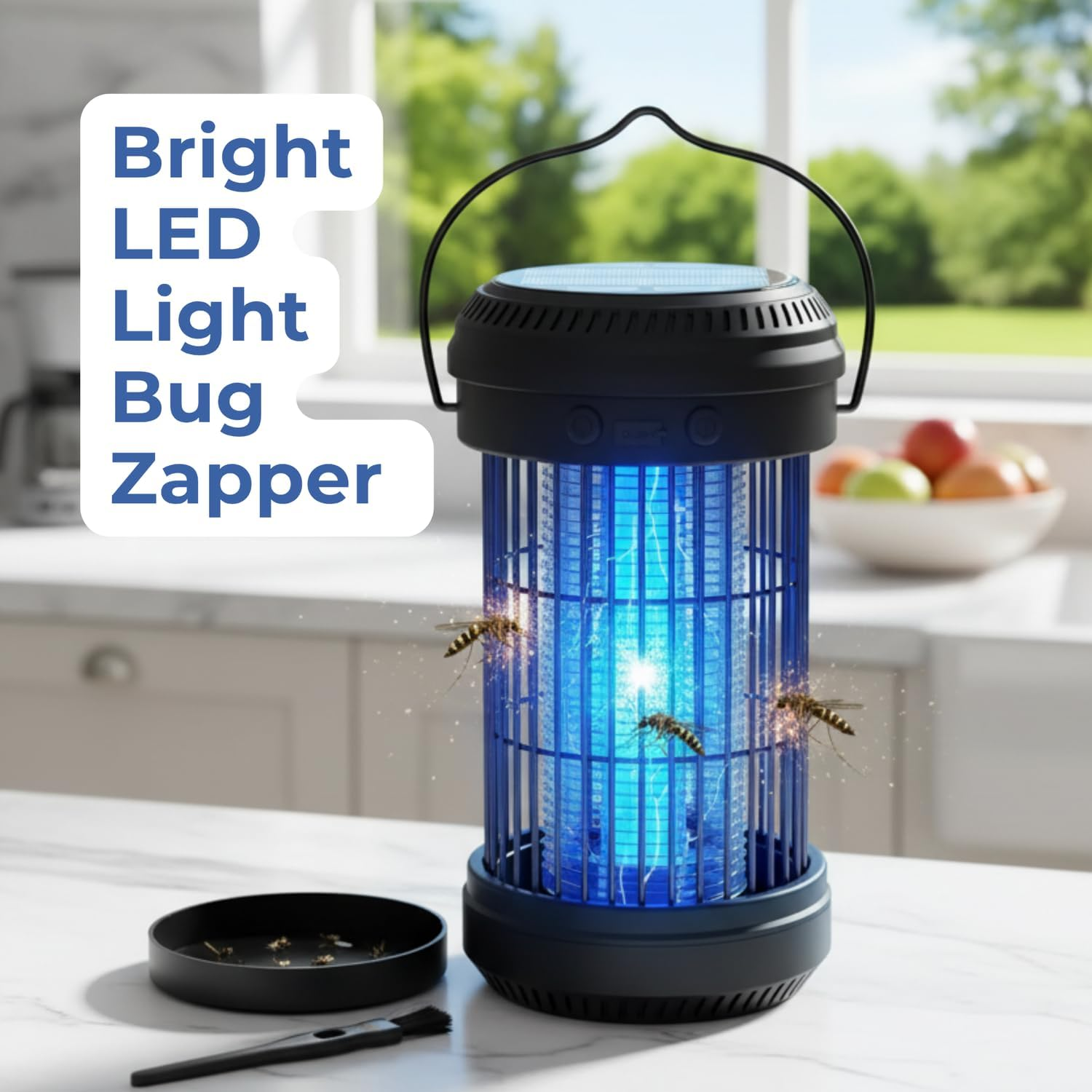 Bug Zapper &ndash; Solar & USB Rechargeable Insect Killer Lamp | 5W UV Light Bulb with 4200V High Voltage Grid for Flies & Mosquitoes | Black | Portable, Eco-Friendly & Powerful Pest Control. image number 6