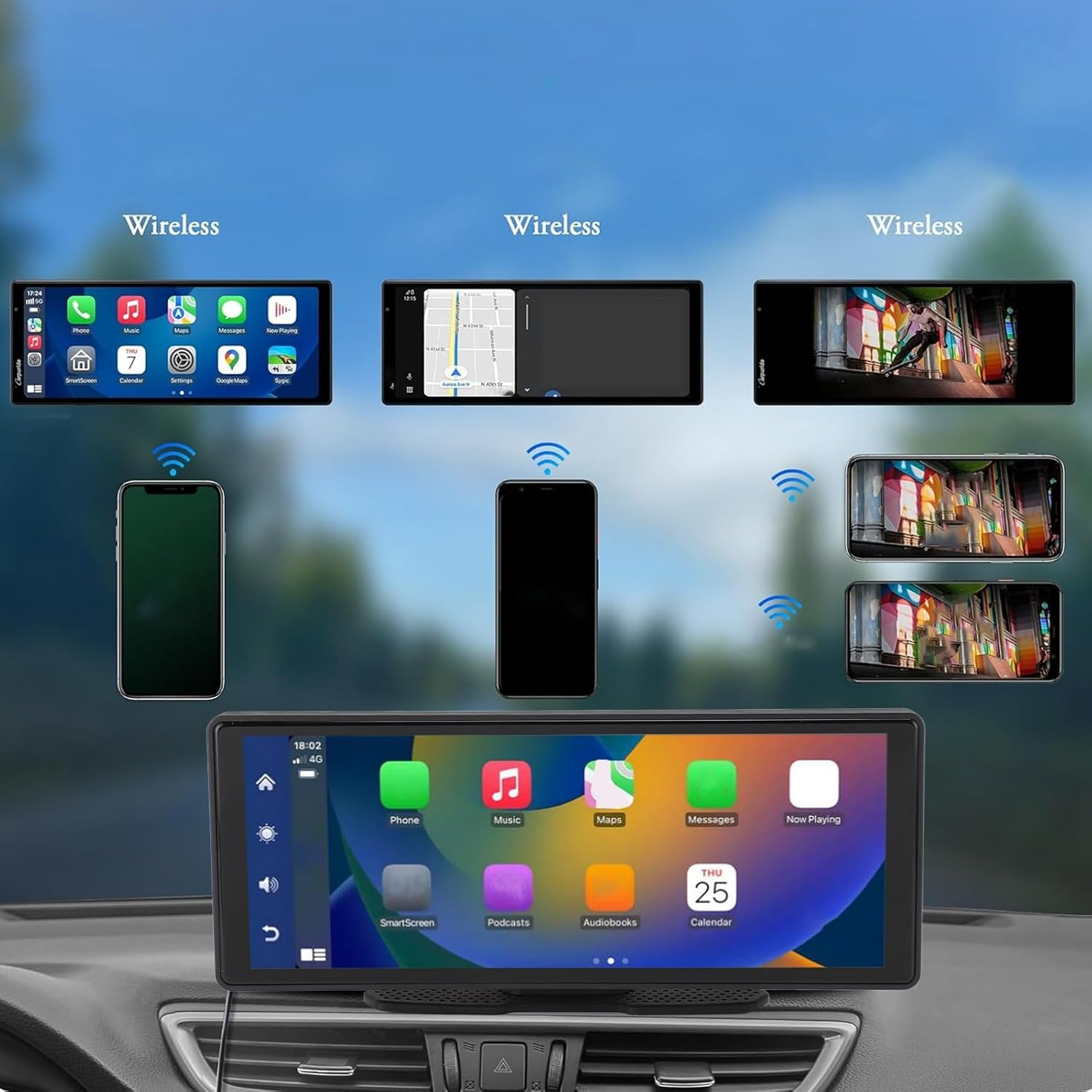 Portable Car Stereo for Carplay for Android Auto, 10.26 Inch IPS Touchscreen, Bluetooth 5.0 Wireless Car Touch Screen Radio Support Mirror Link image number 3