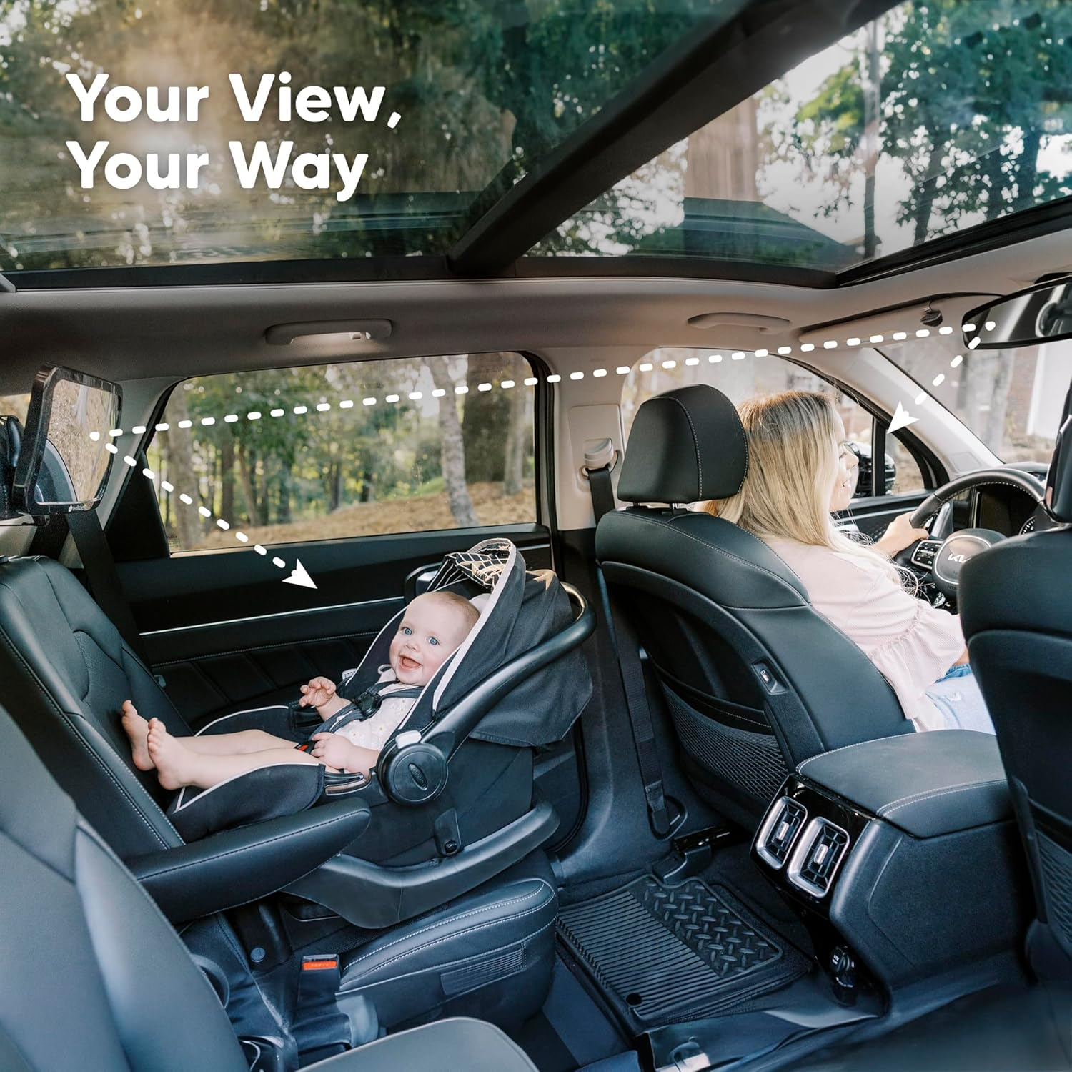 Safety Baby Car Seat Mirror - Wide Shatterproof Backseat Infant Car Mirror for Baby Rear Facing, Crystal Clear View, Travel Accessories, Easy Install & Adjustable for Removable Headrest (Matte Black) image number 3