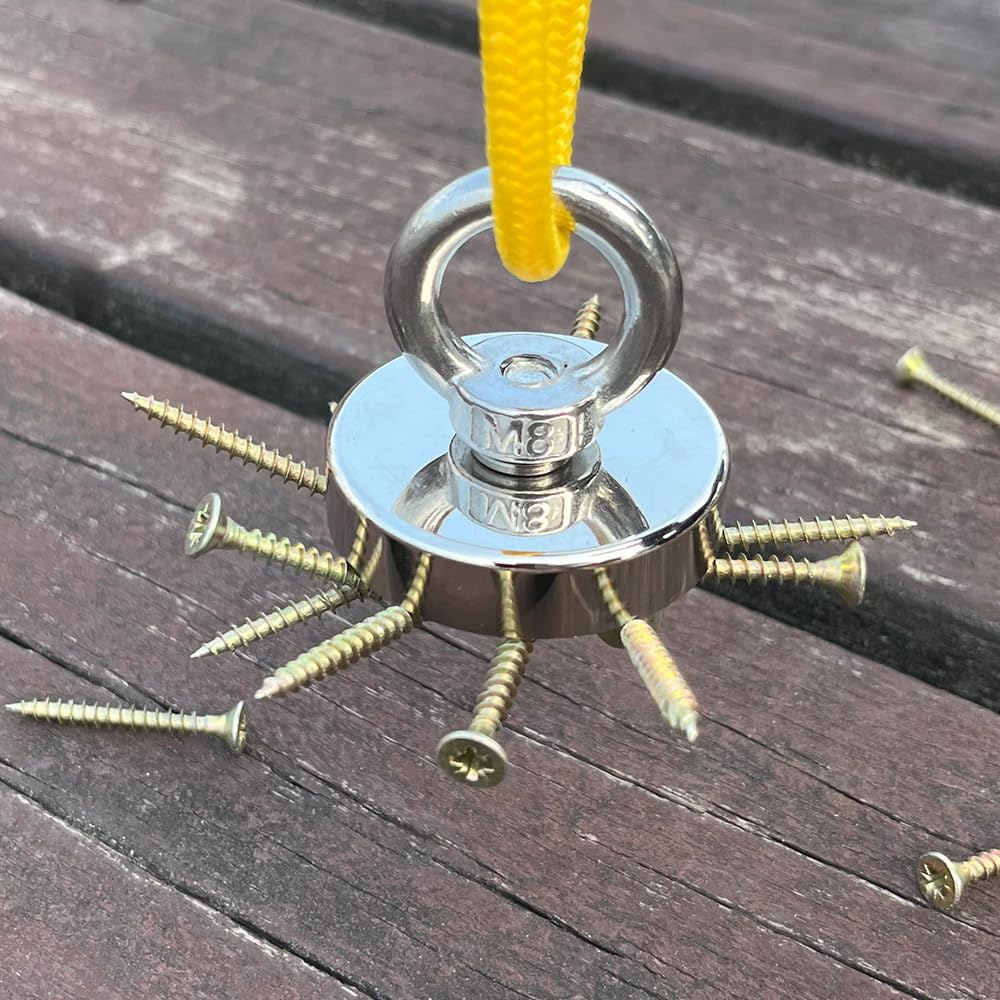 Fishing Magnets 200Lb Pull Force,Strong Retrieval Magnet N52 Neodymium Powerful for Fish and Magnetic Recovery Salvage Single Sided 2 Pcs/Pack