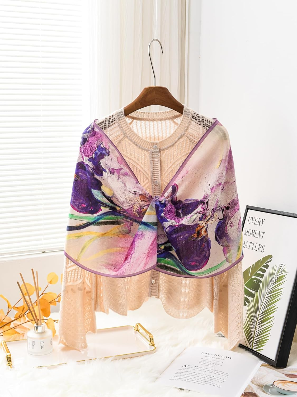 SHIROUYU 100% Mulberry Silk Women'S 55&rdquo;*14&rdquo; Long Scarf Headscarf and Neck Scarf - Rectangular Hair Towel with Gift Packed, Pink-Flower image number 3