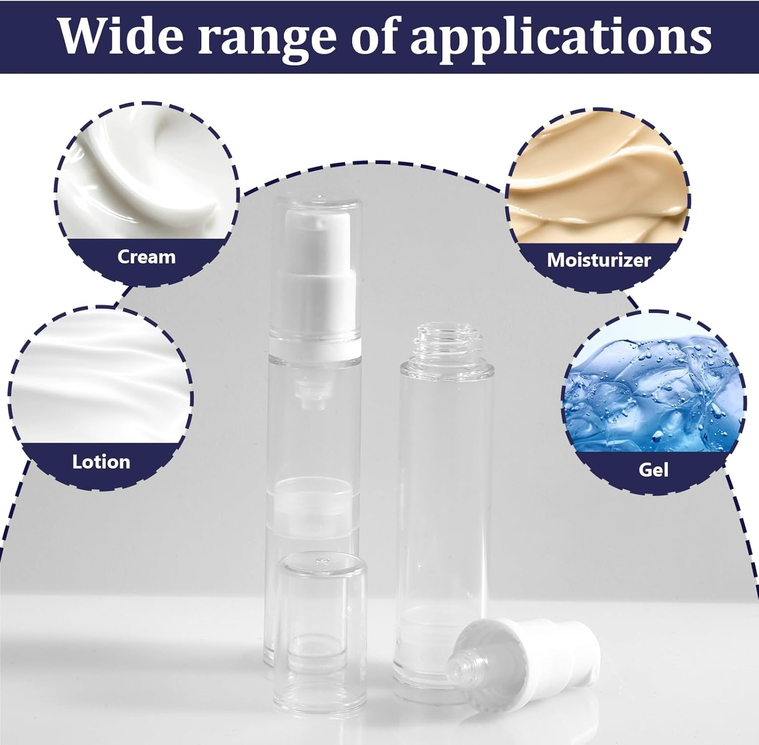 4 Pcs Empty Airless Pump Bottles, Refillable Clear Travel Pump Bottle Lotion Container Vacuum Cosmetic Container Press Pump Bottle for DIY Foundation Gel Lotion Moisturiser Shampoo Toiletry(10Ml) image number 2