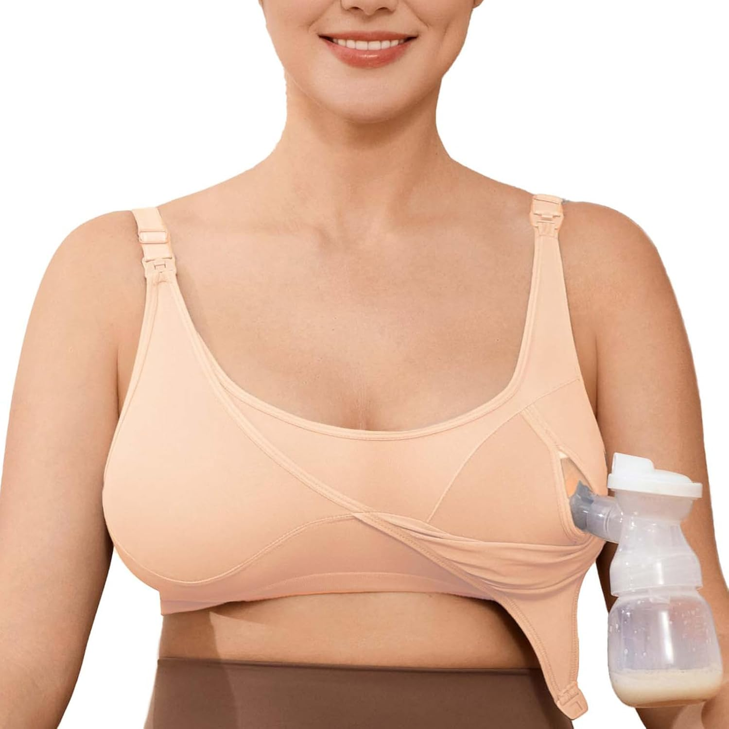 Wireless Hands-Free Pumping Bra, Adjustable with Extendable Straps and Hook Extender, Comfort Sleep Nursing Bra