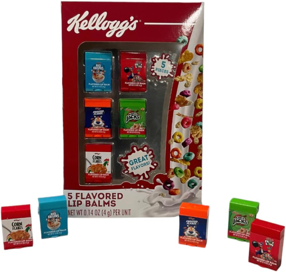 Taste Beauty 5-Piece Kelloggs Cereal Flavored Lip Balm Vending Machine Set, Cute Cereal Box Shaped Balms, Includes Corn Flakes, Rice Krispies, Frosted Flakes, Apple Jacks, & Fruit Loops image number 1
