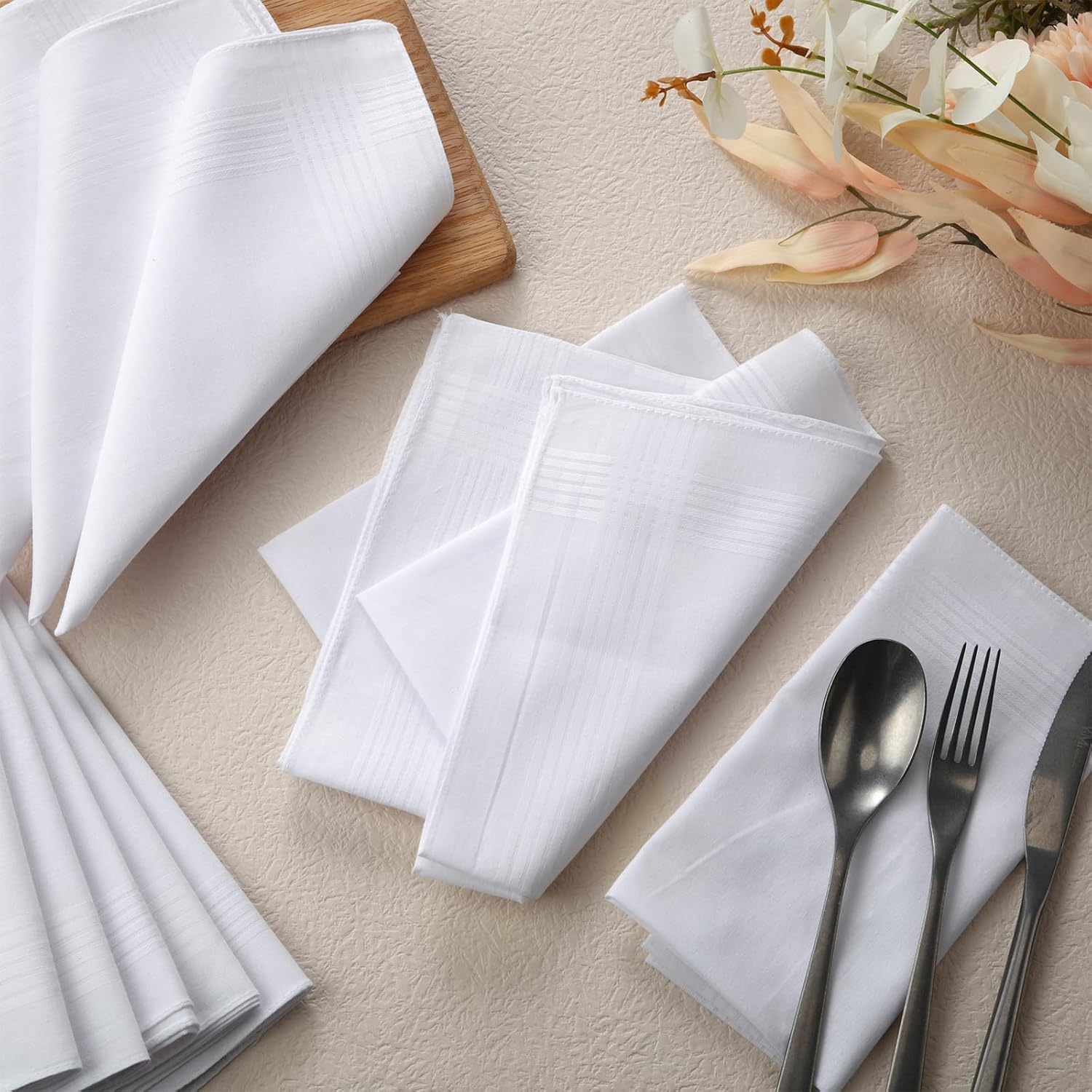 Shimeyao 60 Pcs Men'S Handkerchiefs Cotton Handkerchiefs 16 X 16 Inches Women Pure White Hankie Thick Soft Pocket Square image number 2