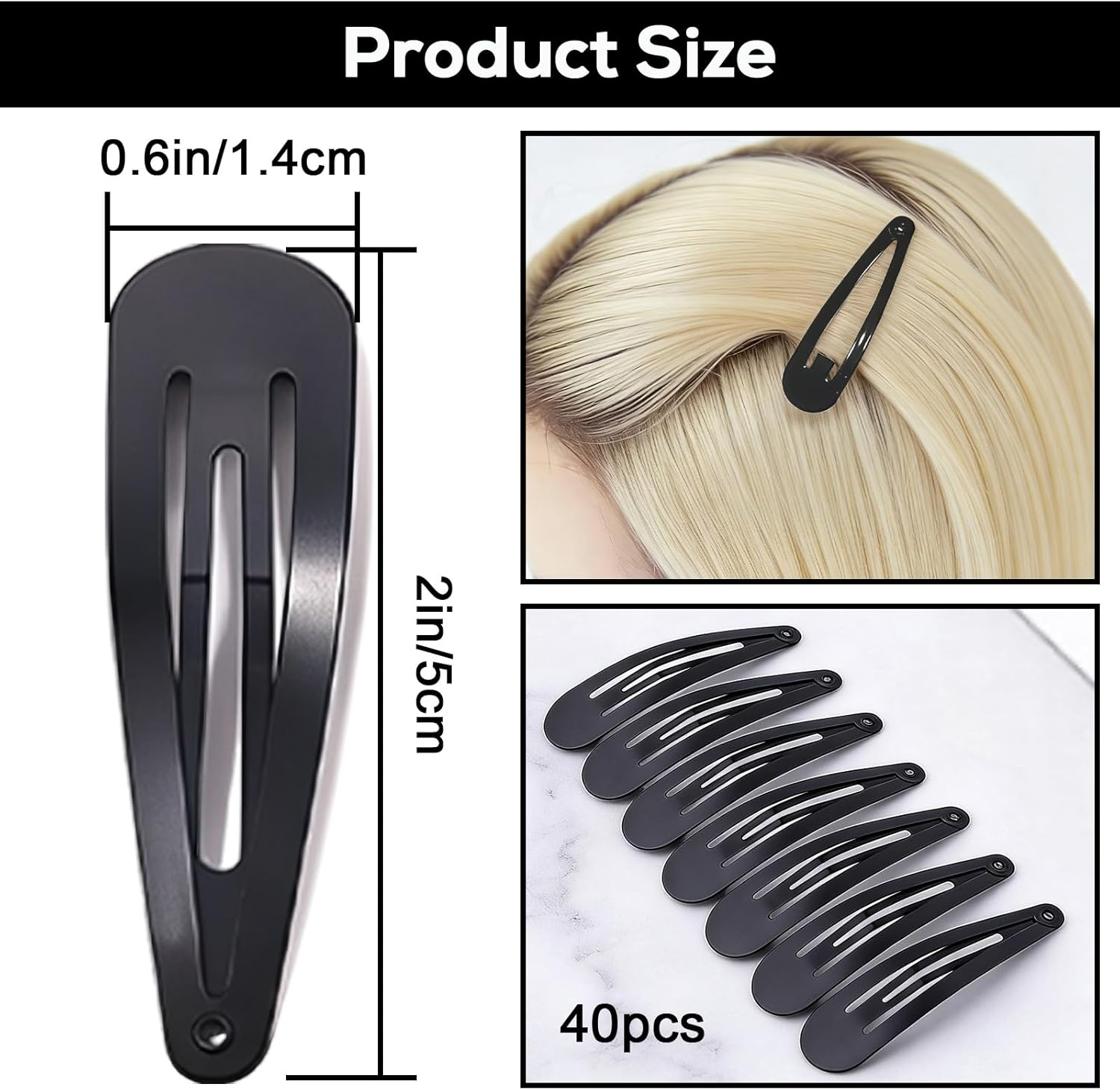 Jeyzuroa 40Pcs Snap Hair Clips for Women Black Barrettes Metal Hair Clips Accessories Hair Pins image number 3