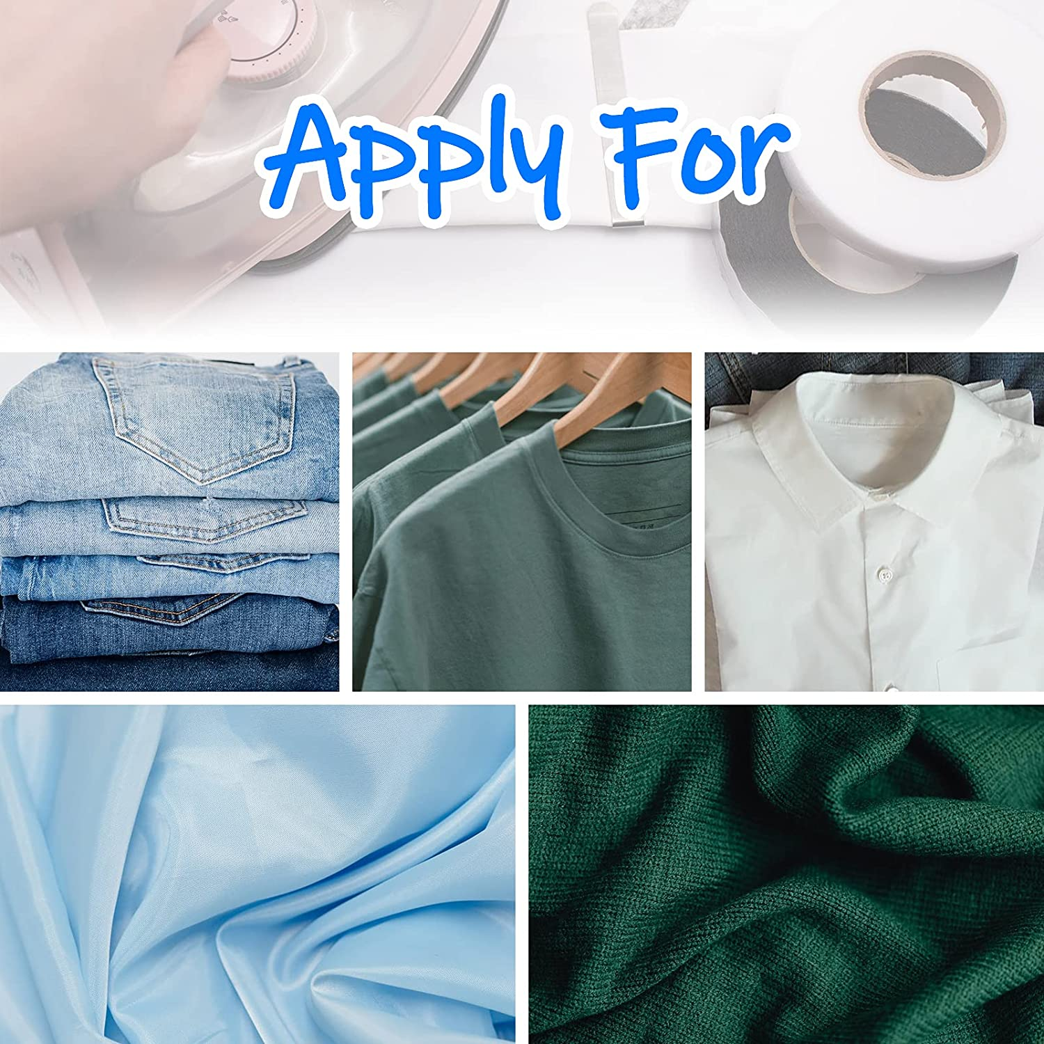 Daily Treasures 2Pack 140 Yards Iron-On Hemming Tape (With 2 Sewing Clips+3 Mark Pencil+1 Tape Measure) | 15 & 20 Mm Fabric Fusing Tape | Bonding Web Adhesive Tape for Jeans Trousers Garment Cloth