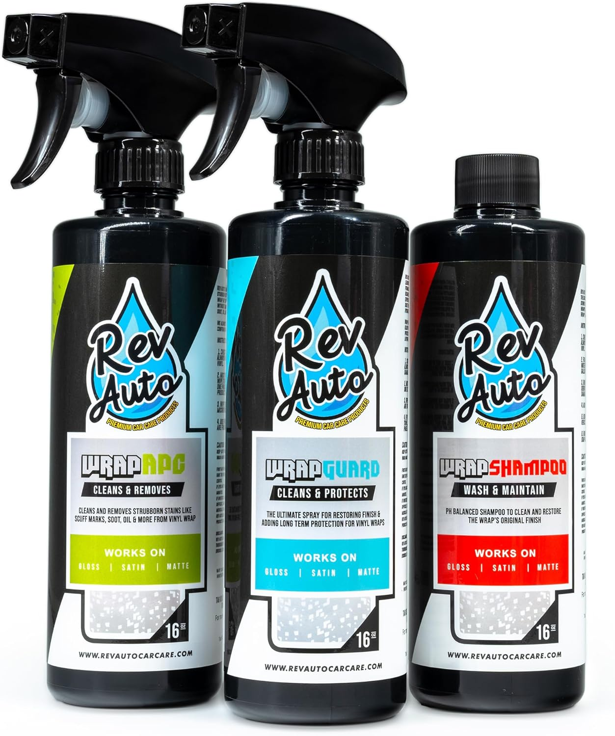Rev Auto Vinyl Wrap Cleaner Kit &ndash; 3-Item Set Includes Wrap Detailer, Shampoo & Light Stain Remover | Made for Gloss, Satin, Matte, Chrome & More image number 5