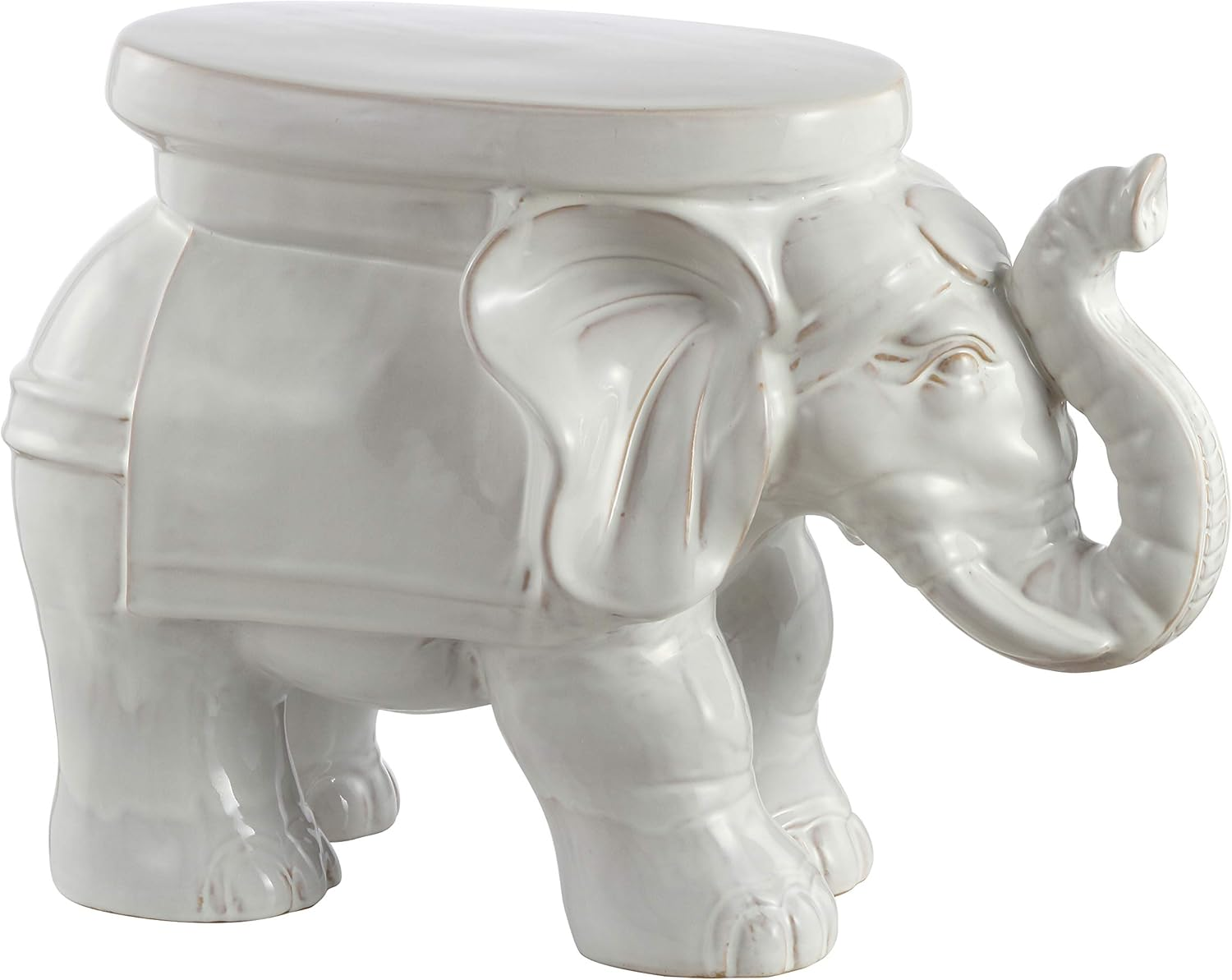 JONATHAN Y TBL1007A White Elephant 14.2" Ceramic Garden Stool, Coastal, Contemporary, Transitional, Side Table, Plant Stand, Spill-Proof, Living Room, Bathroom, Garden Room, Patio, Antique White