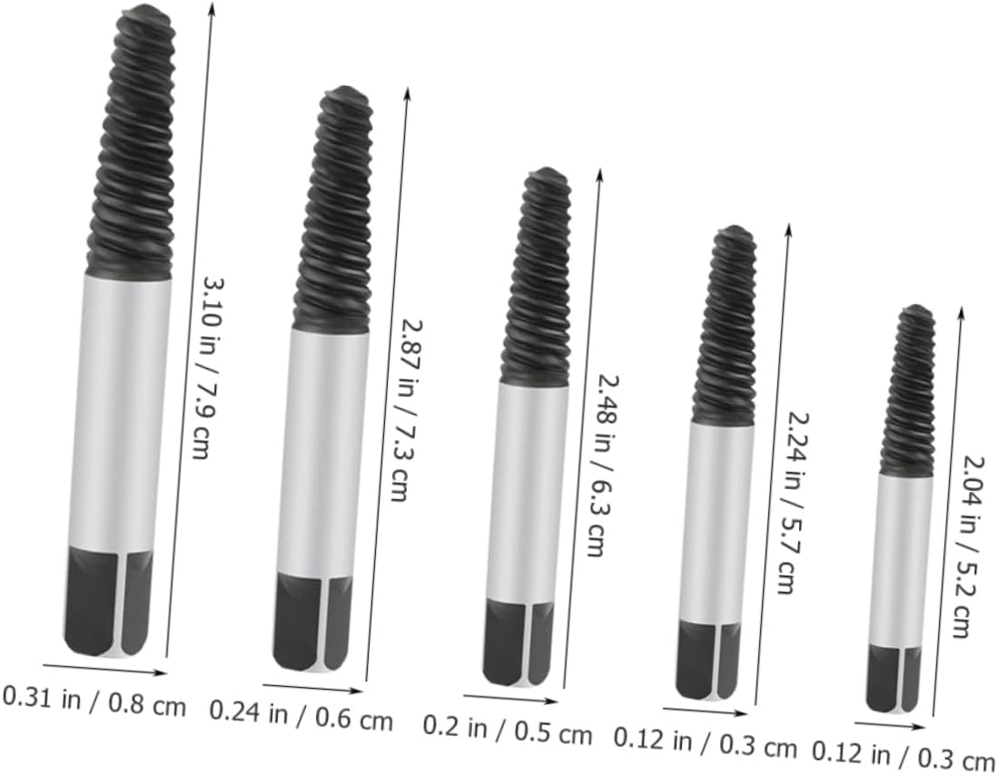 Jojofuny 5Pcs Screw Extractor Set Broken Bolt Remover Carbon Steel Stripped Screws Removal Tool Compact Portable Design for Home Automotive Use image number 1