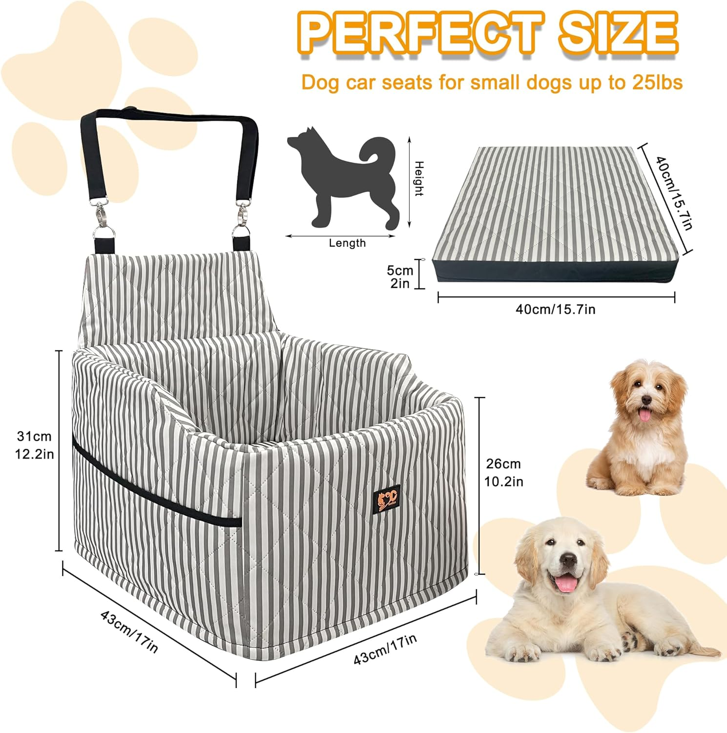 Dog Car Seat for Small Medium Dogs, Pet Safety Booster Seat, Dog Seat Travel Bed with Safety Leash, Sofa Pet Bed,Disassembled for Easy,17.7In*17.7In*12.2In (M) image number 6