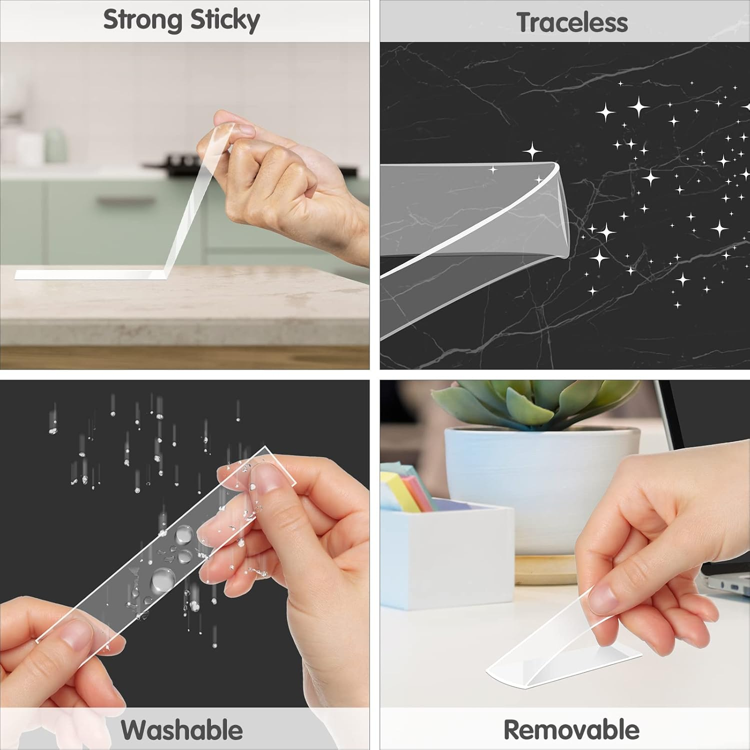 HOMMAND Double Sided Tape Heavy Duty, Waterproof Acrylic Double Sided Adhesive Clear Tape, Removable Sticky Tape for Walls/Carpet/Wood