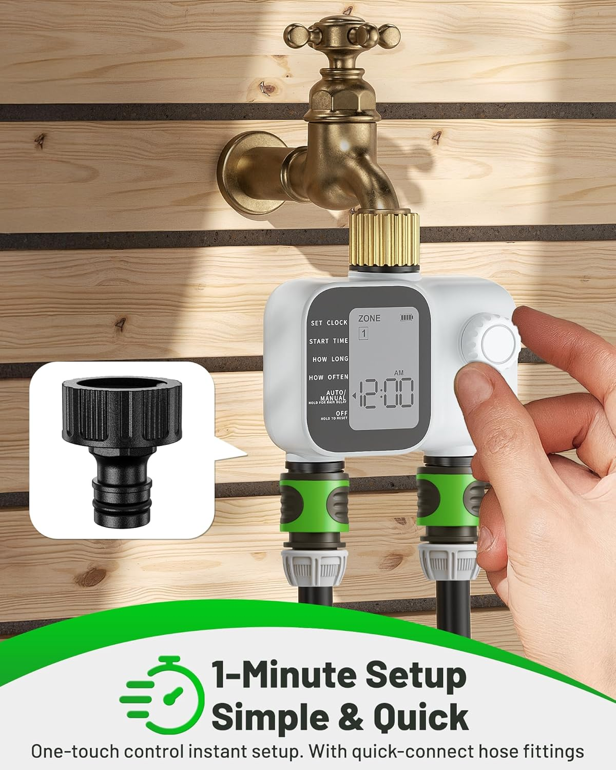 Water Timer 2 Zones, Sprinkler Timer Dual Outlet with Industrial Brass Inlet, Easy to Set Up, Automatic/ Manual/ Delay Mode for Watering Hose, Programmable Garden Tap Irrigation System image number 3