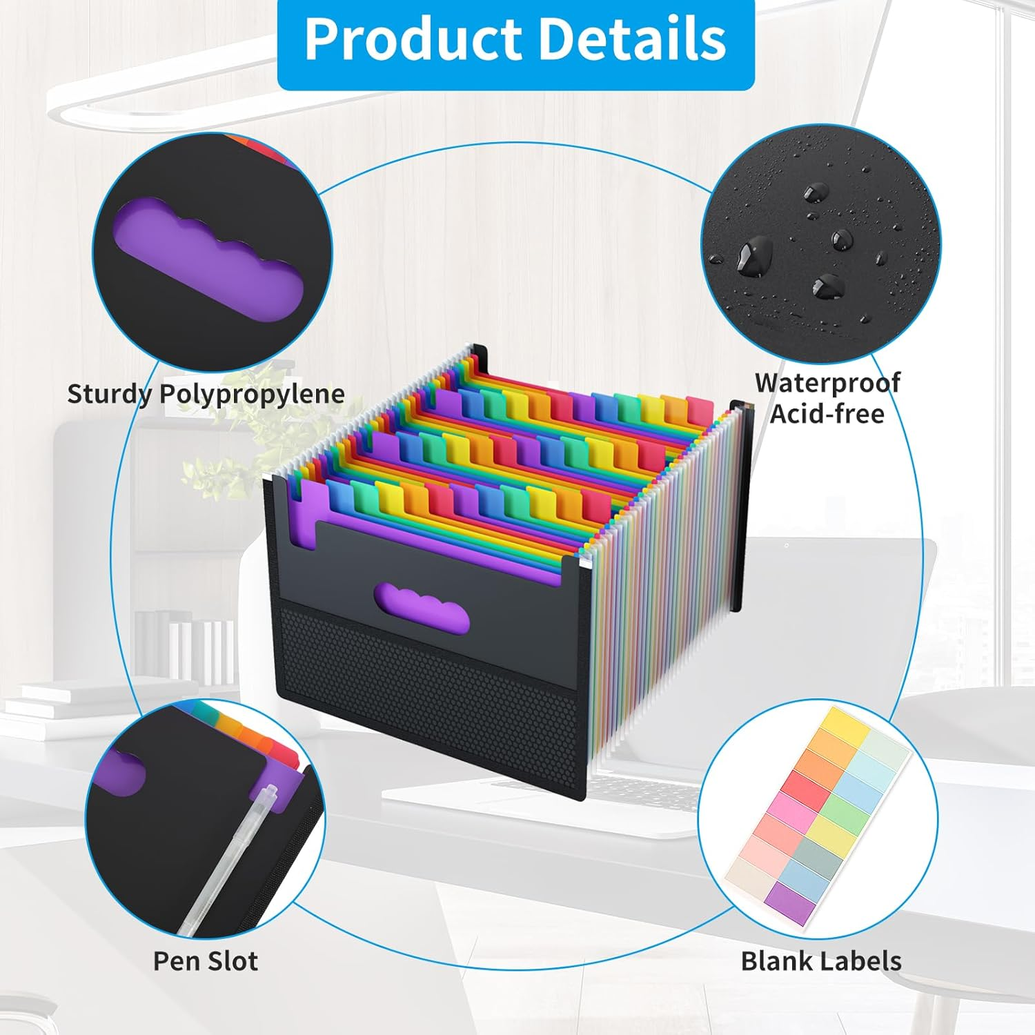 EOOUT 36 Pockets Expanding File Folder, Letter Size Accordion File Organizer with Cloth Edge Wrap Super Large Capacity for Storage Teachers Office and School Supplies image number 4