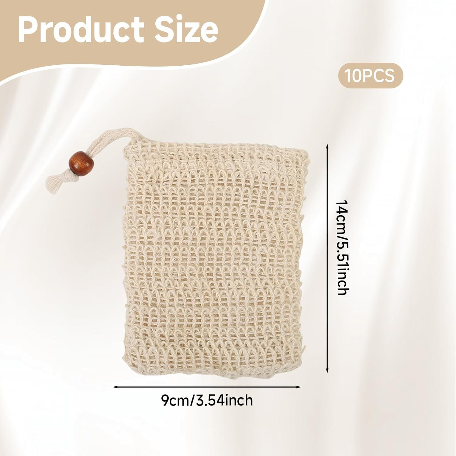 10 Pcs Soap Bag, Natural Ramie Soap Saver Bags, Handmade with Brown Bead Drawstring Exfoliating Foaming Pouch Mesh Holder Quick Drying Pouch for Shower Bath Travel & Daily Use Plastic-Free
