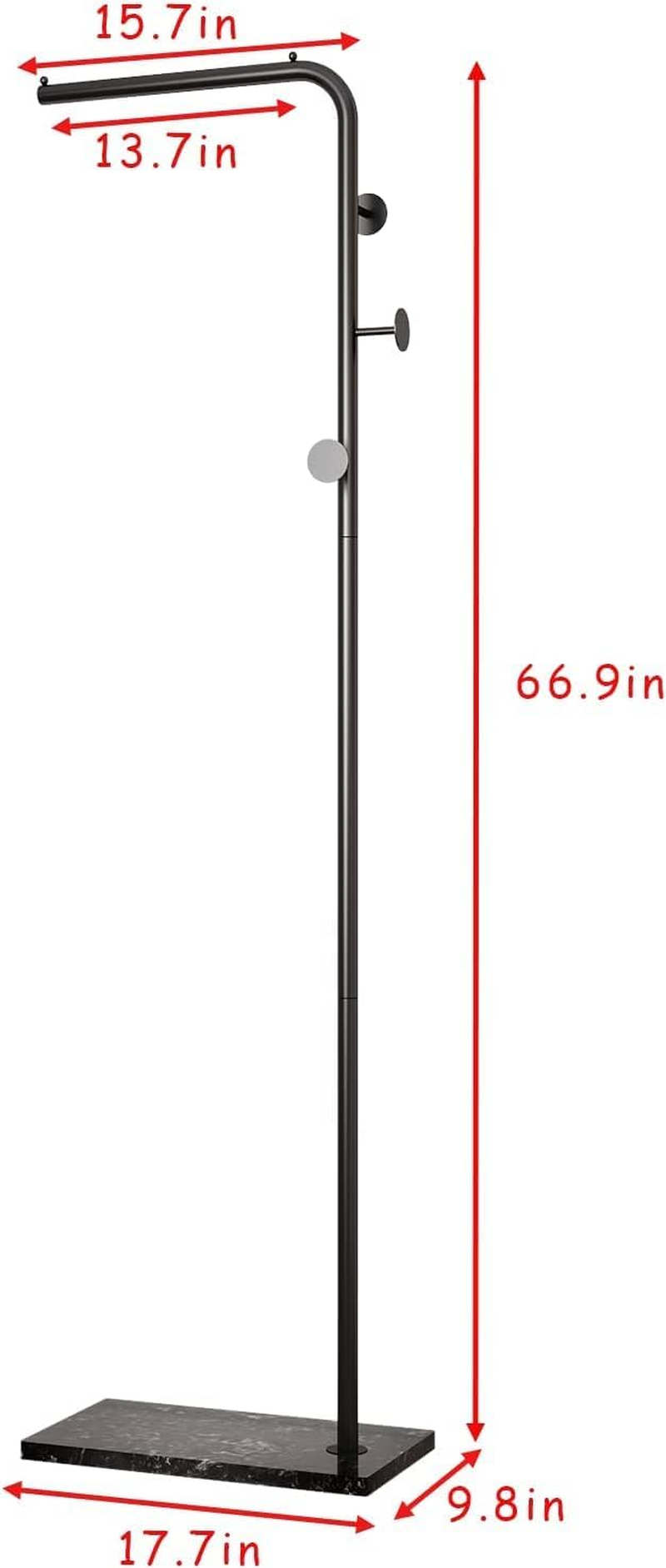 HOMIEST Metal Coat Rack Freestanding, Coat Hanger Stand with 3 Hooks,Clothing Rack with Natural Marble Base, Modern Coat Stand for Entryway, Living Room,Bedroom, Office, Black, 170 Cm image number 2